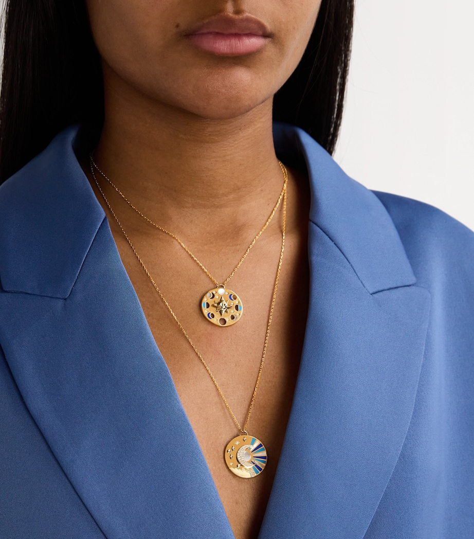 Yellow Gold, White Diamond, Lapis and Turquoise Moon Phase Necklace YELLOW GOLD Image 5