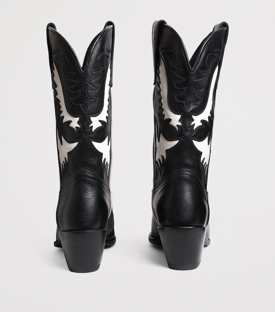 Leather Western Cowboy Boots 60 BLACK/CREAM Image 3
