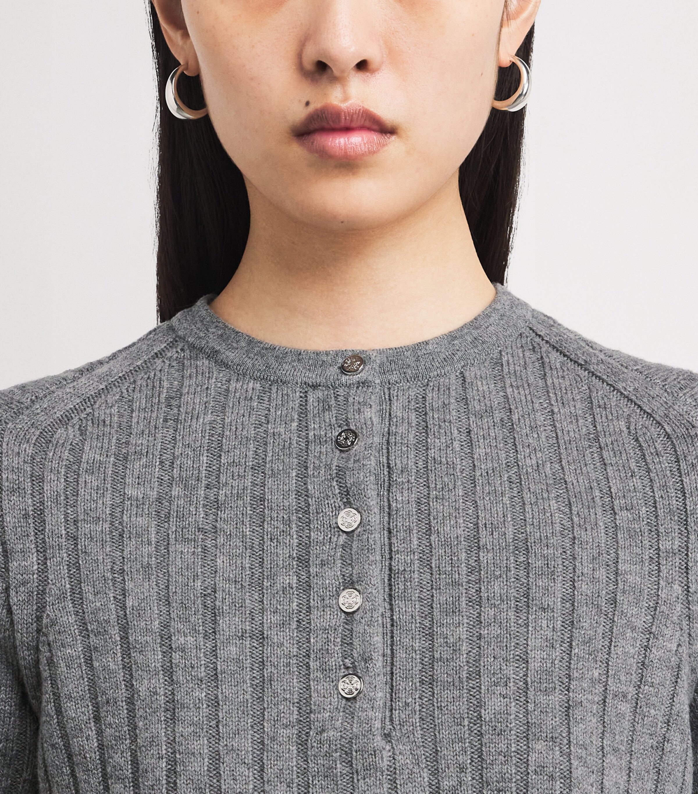 Maje Womens Wool-Blend Beaded-Collar Polo Sweater Grey Image 6