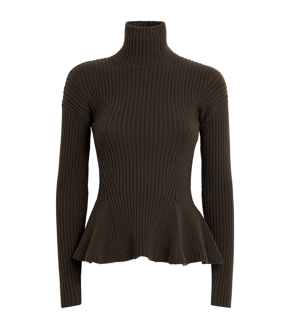 Wool-Blend Peplum Sweater MOSS GREEN Image 1