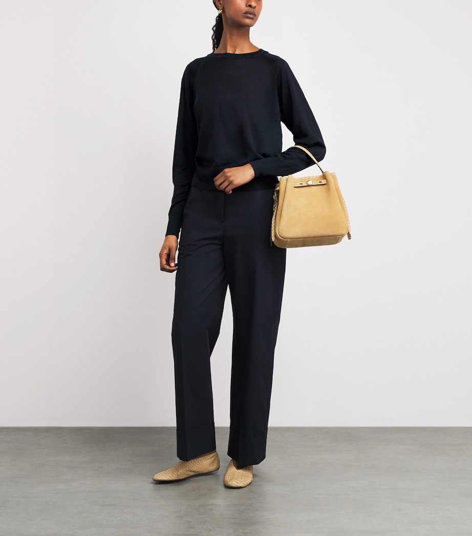Agnona Womens Linen-Silk Crew-Neck Sweater Dark Blue Navy Image 2
