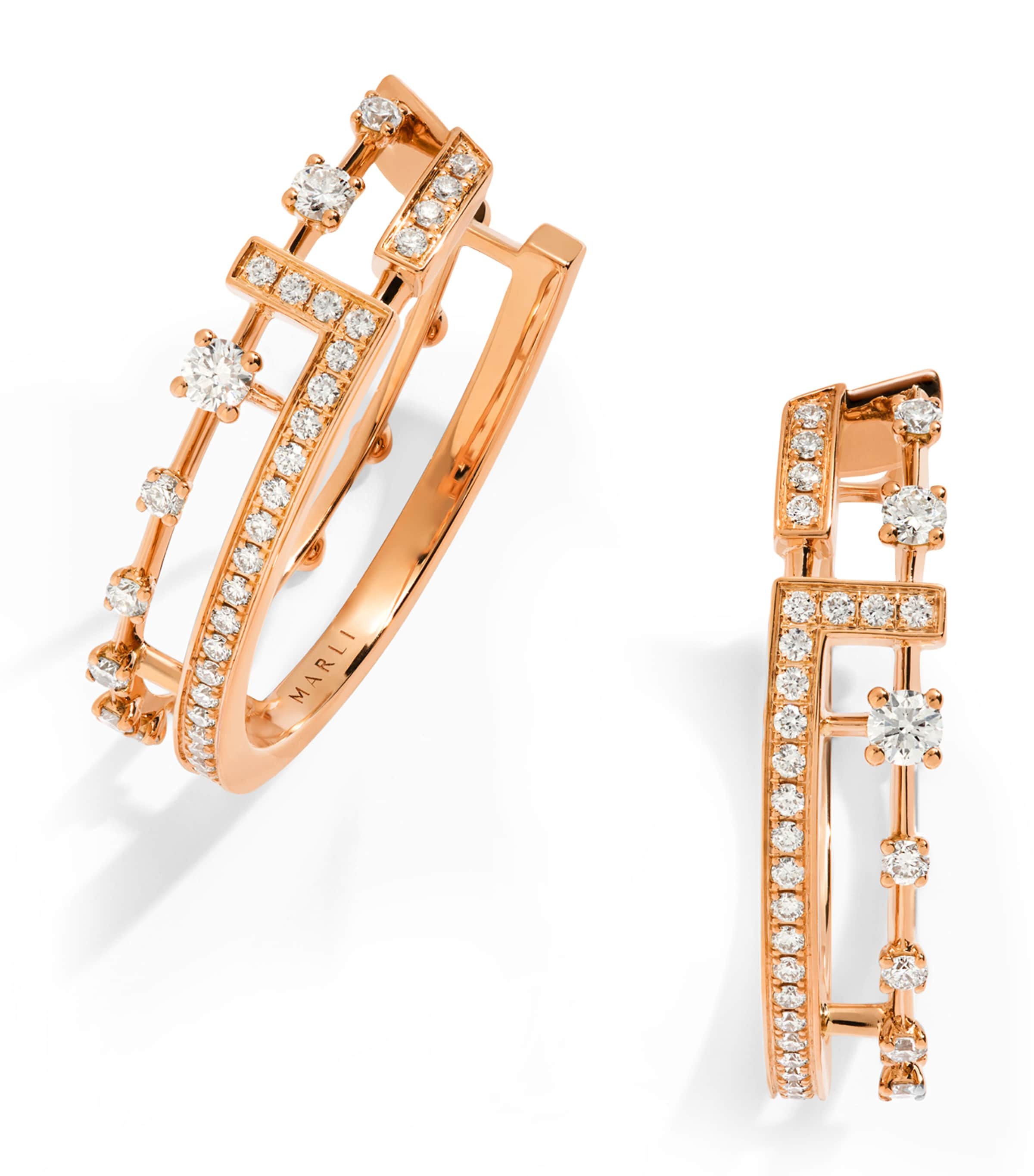 Marli New York Rose Gold And Diamond Avenues Hoop Earrings In Rose Gold