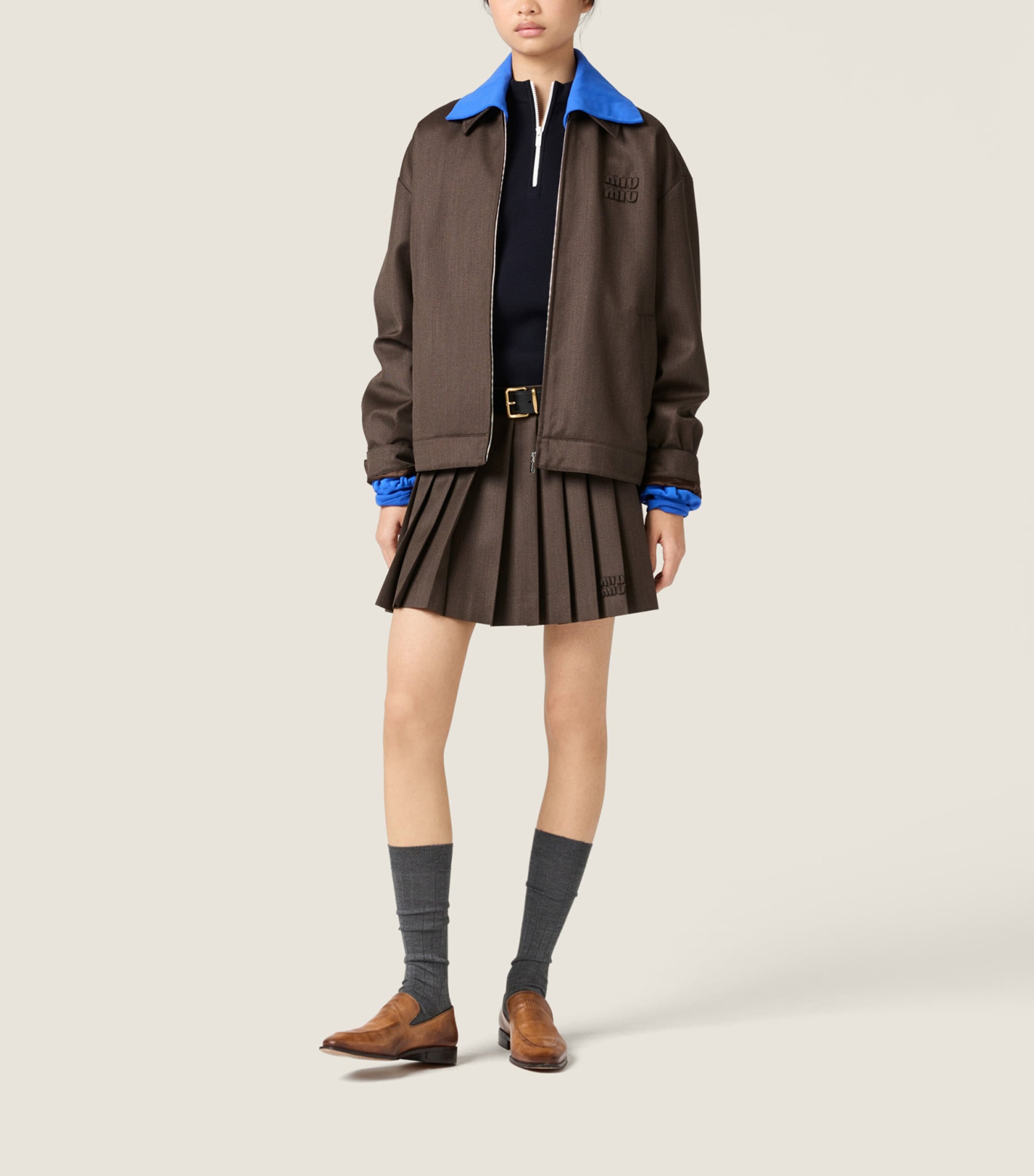 Wool Pleated Mini Skirt F0324 Image 2