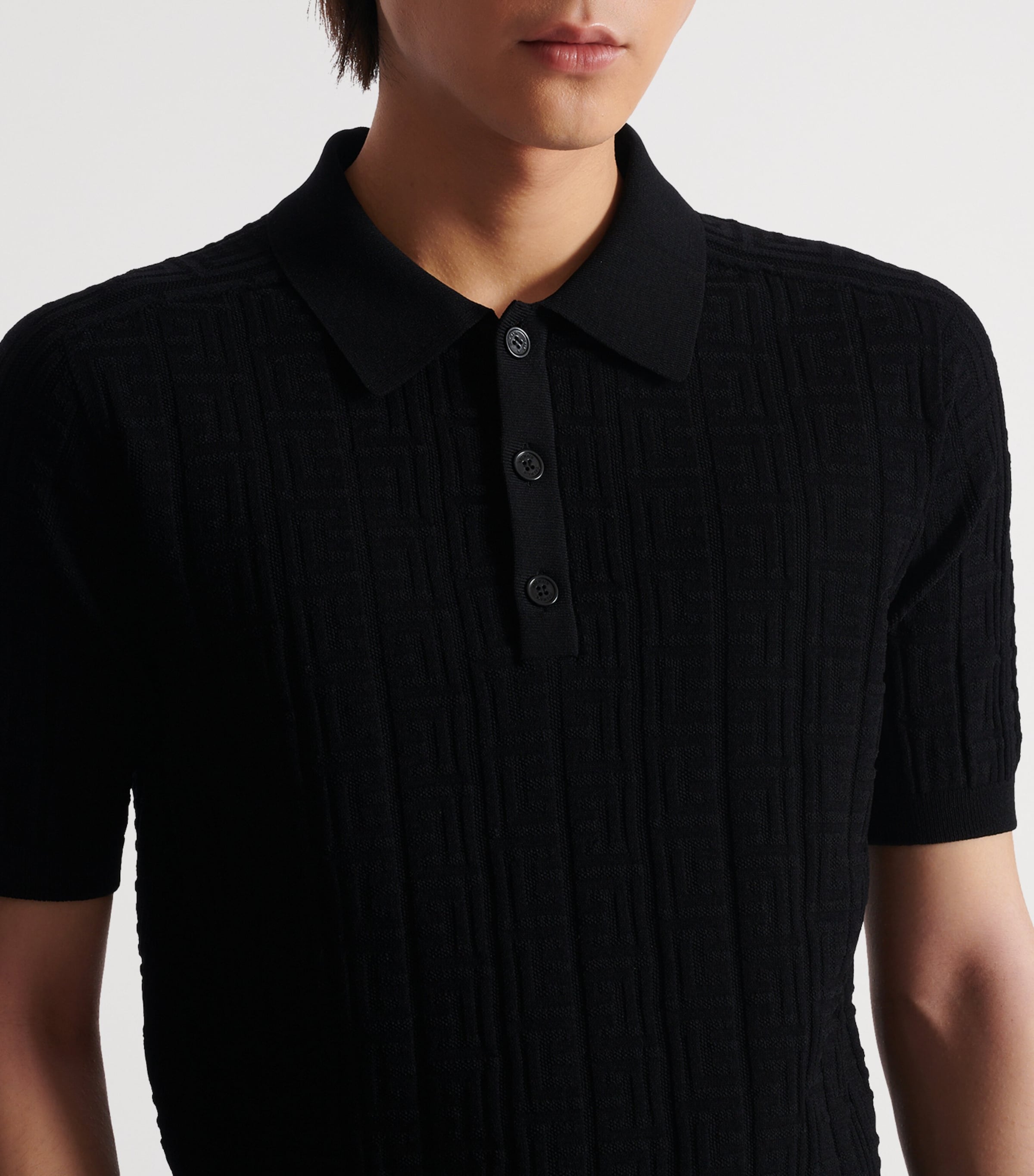 Tシャツ・カットソー BALMAIN SS25 POLO SHIRT WITH MONOGRAM (EH1GC027BC90 GFE) Balmain Monogram Jacquard Zipped Polo Shirt | Black | FARFETCH