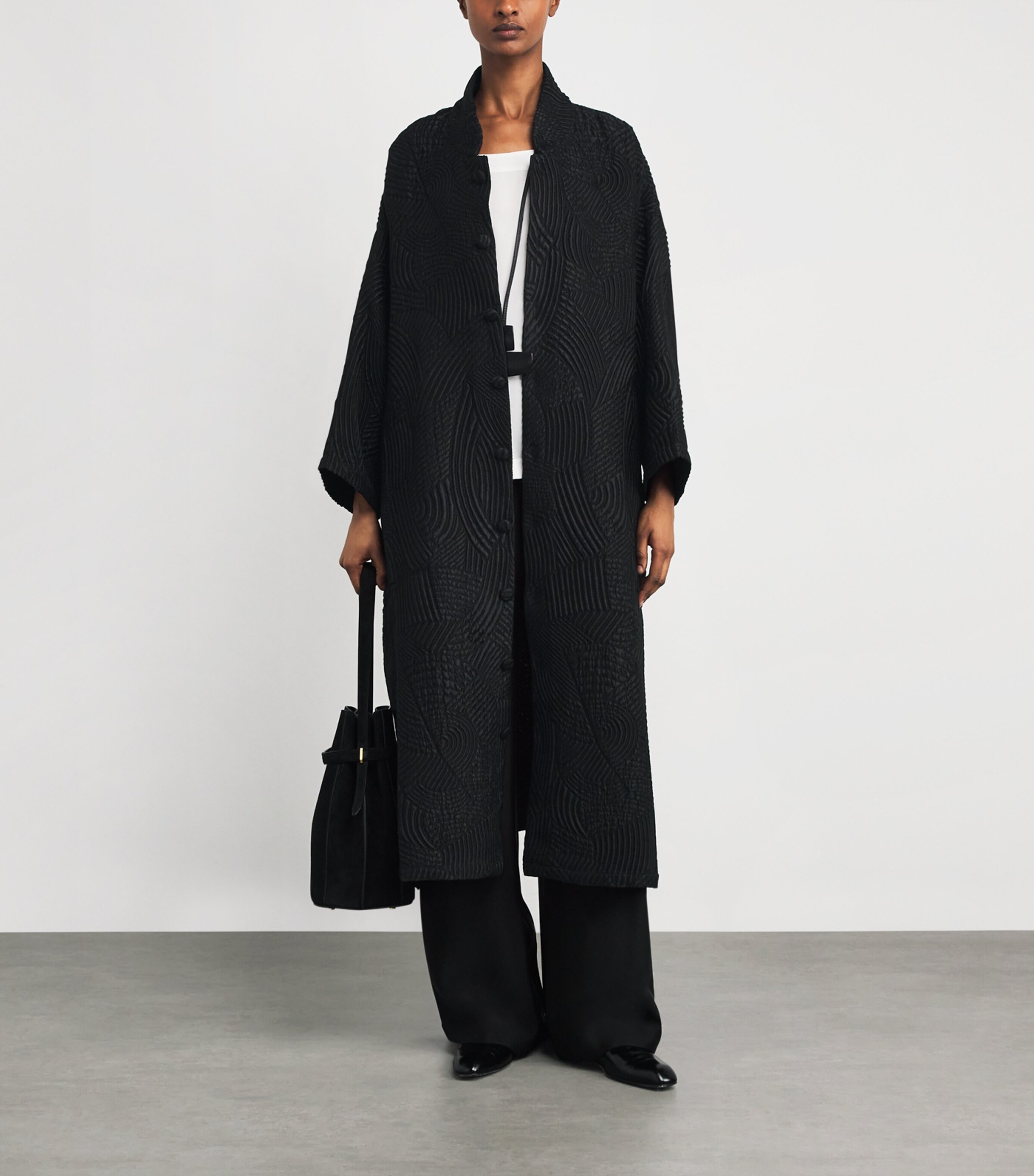 Silk-Wool-Blend Stand-Collar Coat BLACK Image 2