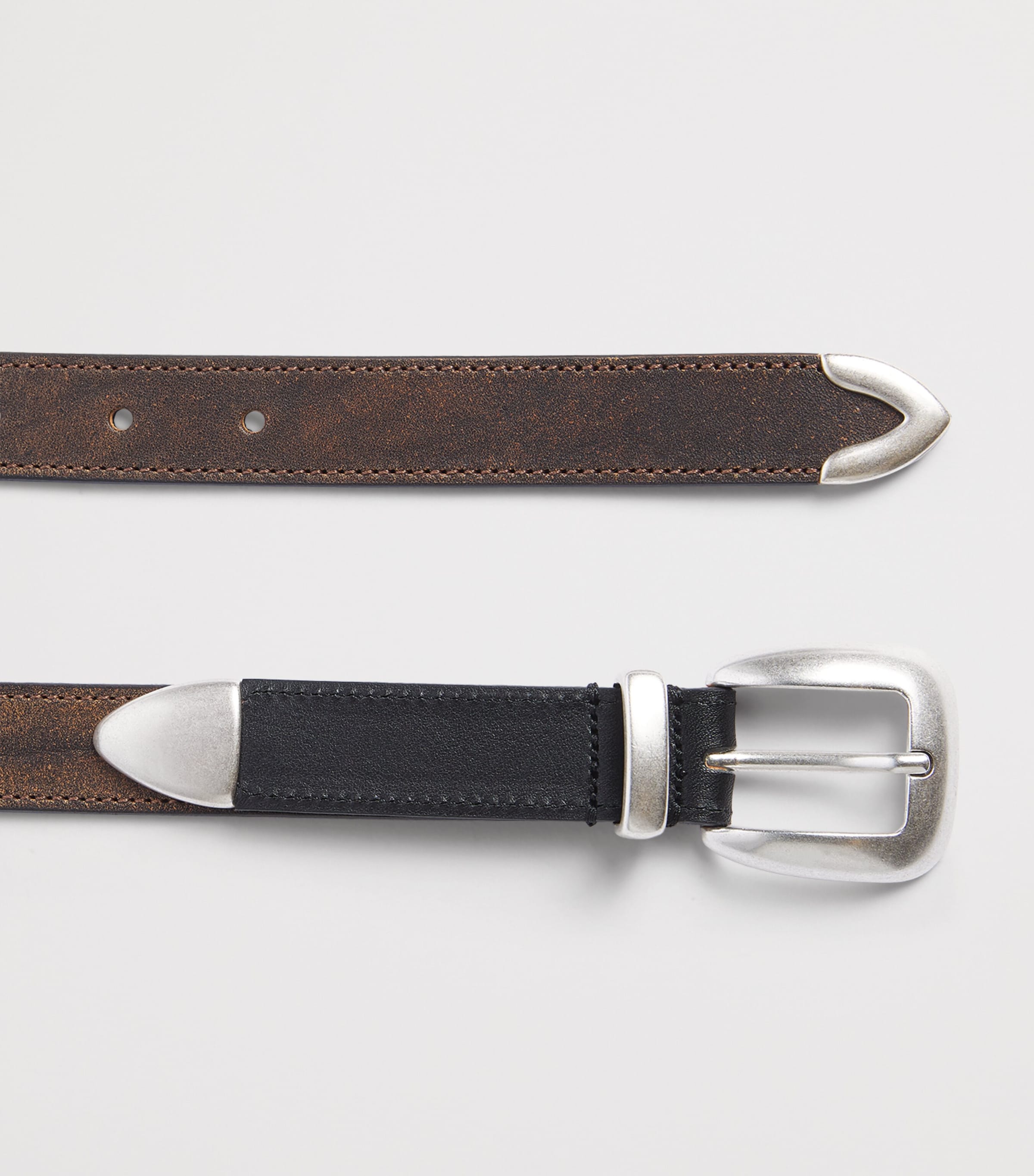 Molebo Burnished Leather Western Belt Faded Brown/black Image 3
