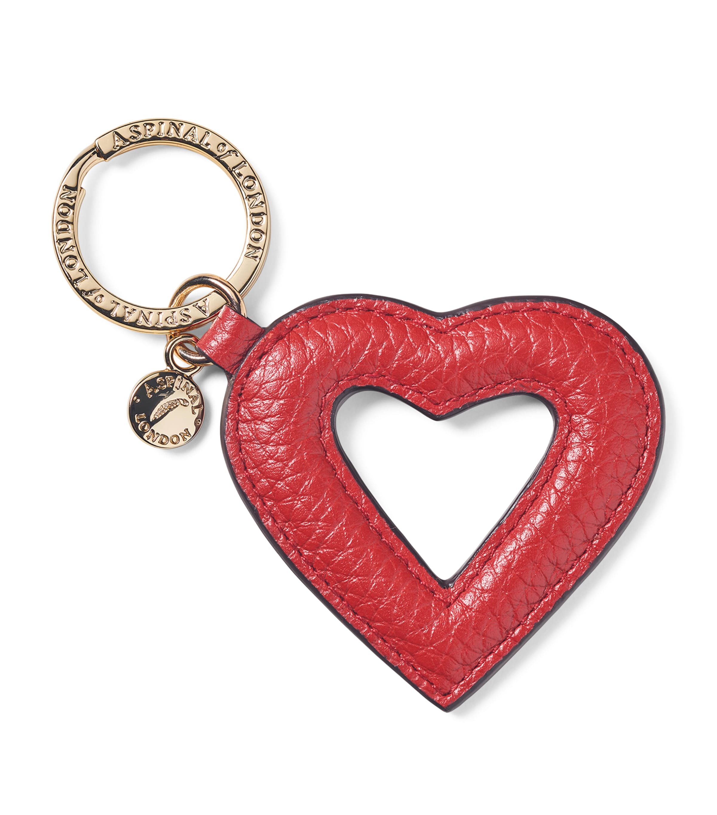 Aspinal Of London Hollow Heart Keyring In Red