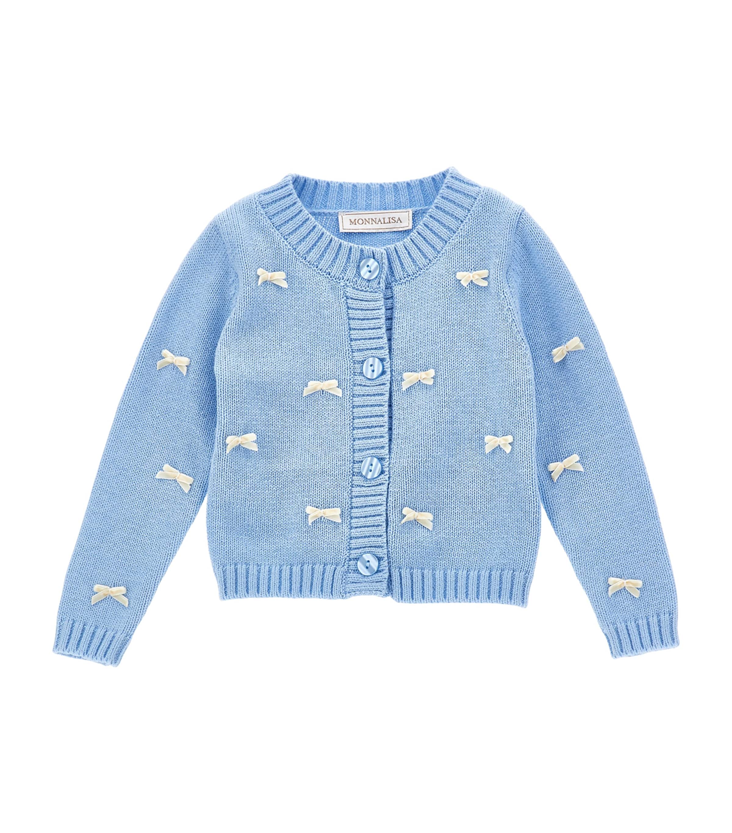 Monnalisa Kids' Cotton-wool Bow Cardigan In Blue