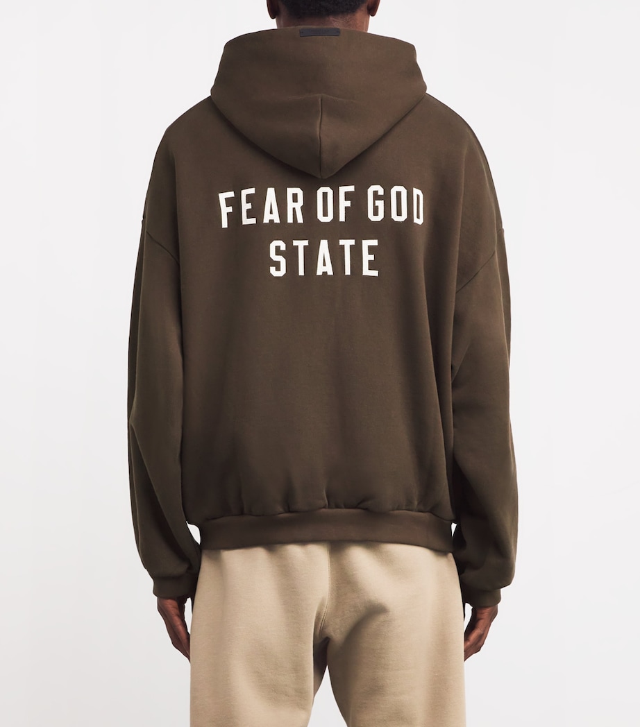 FEAR OF GOD ESSENTIALS Mens University Crest Zip-Up Hoodie Brown Image 4