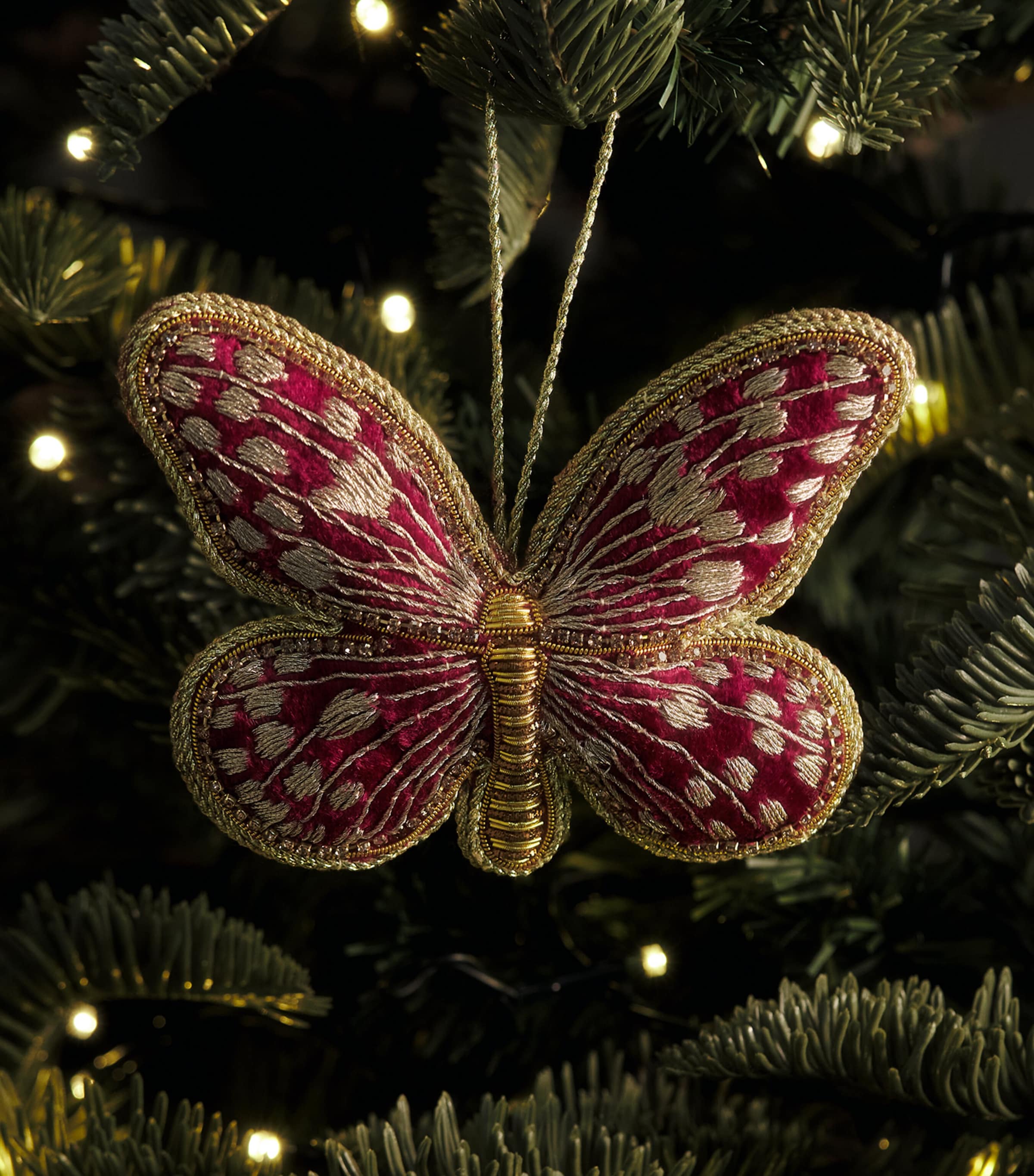 Tinker Tailor Velvet Embroidered Butterfly Tree Decoration Wine & Gold Image 3