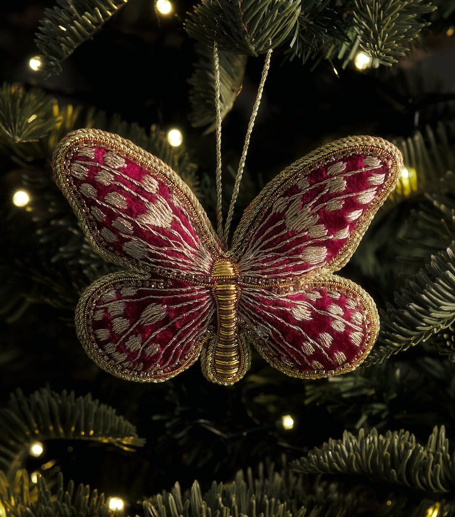 Tinker Tailor Velvet Embroidered Butterfly Tree Decoration Wine & Gold Image 3