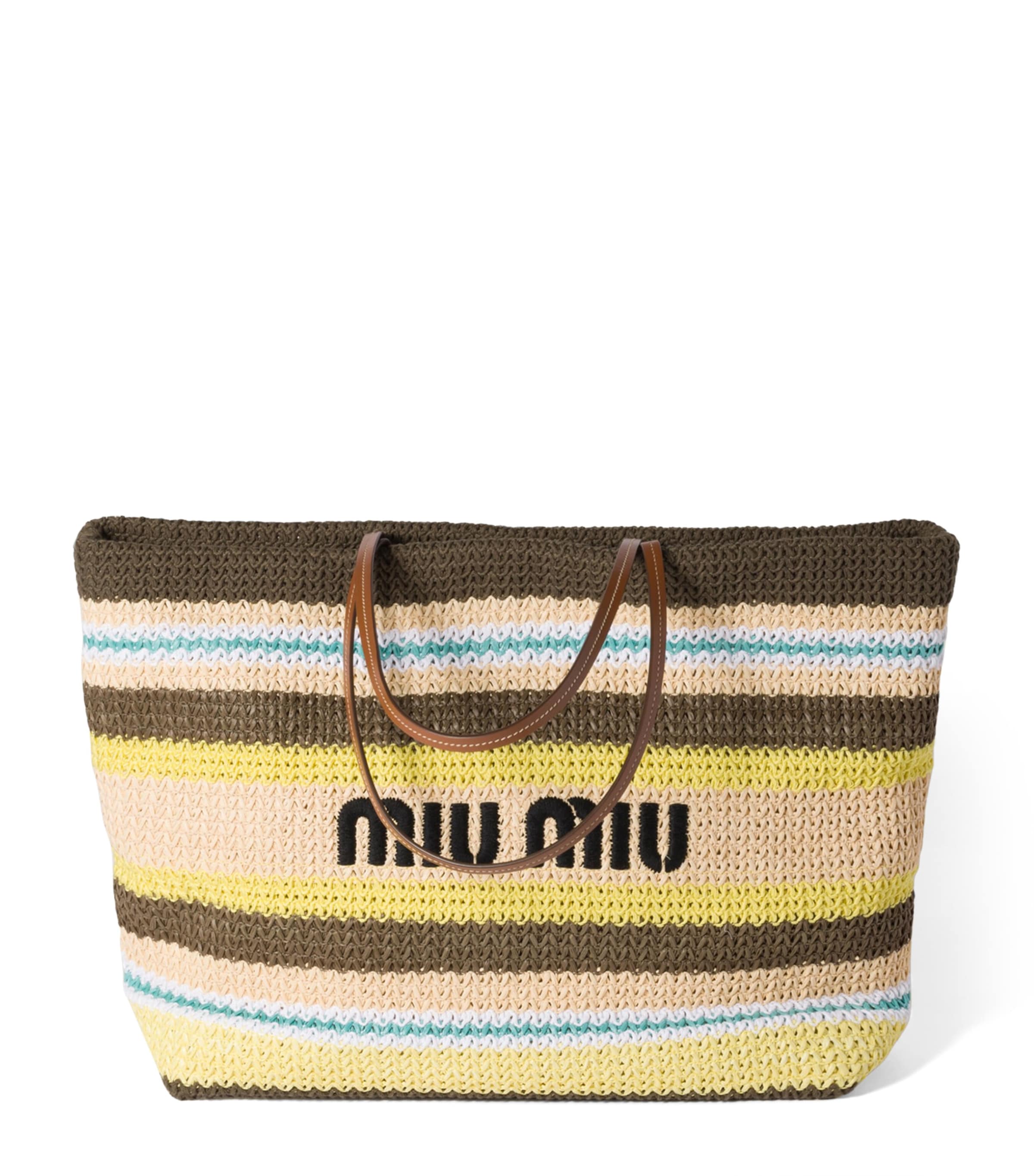 Miu Miu Woven Raffia-effect Tote Bag