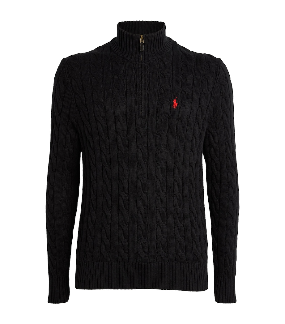 Polo Ralph Lauren Mens Cable-Knit Quarter-Zip Sweater Black Image 1