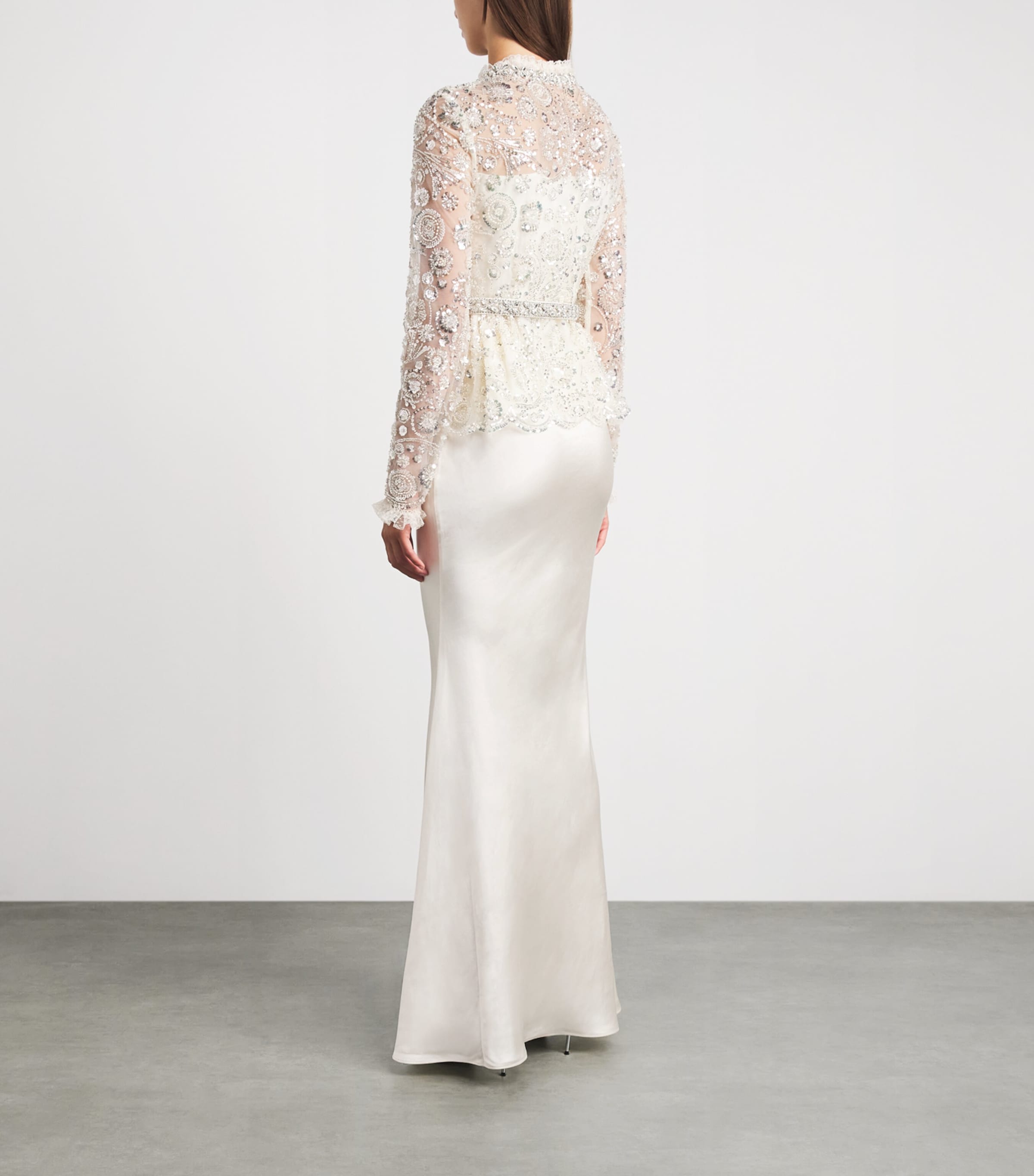 Self-Portrait Womens Satin Sequin-Embellished Gown Cream Image 4