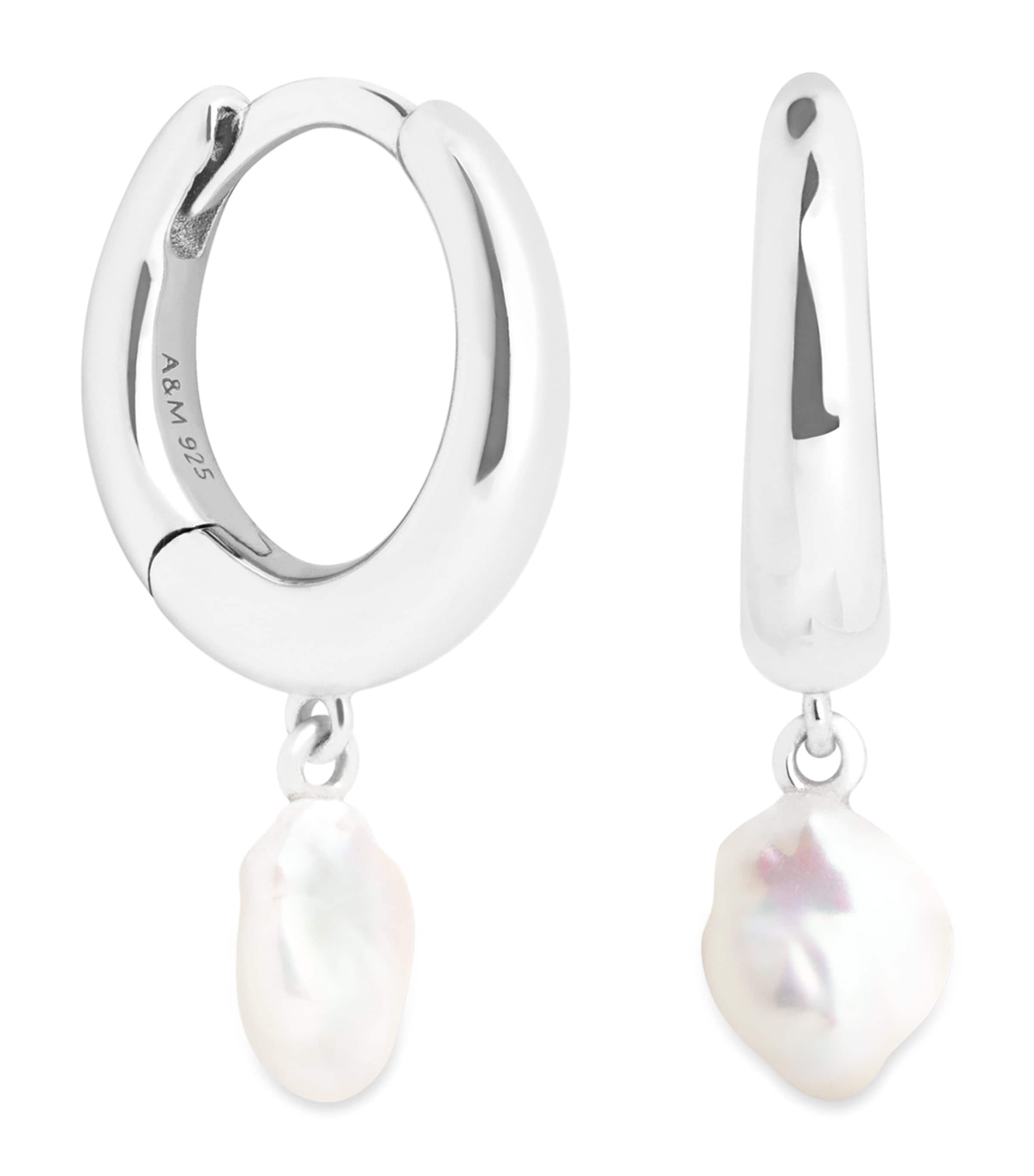 Astrid & Miyu Sterling Silver And Pearl Huggies In Silver
