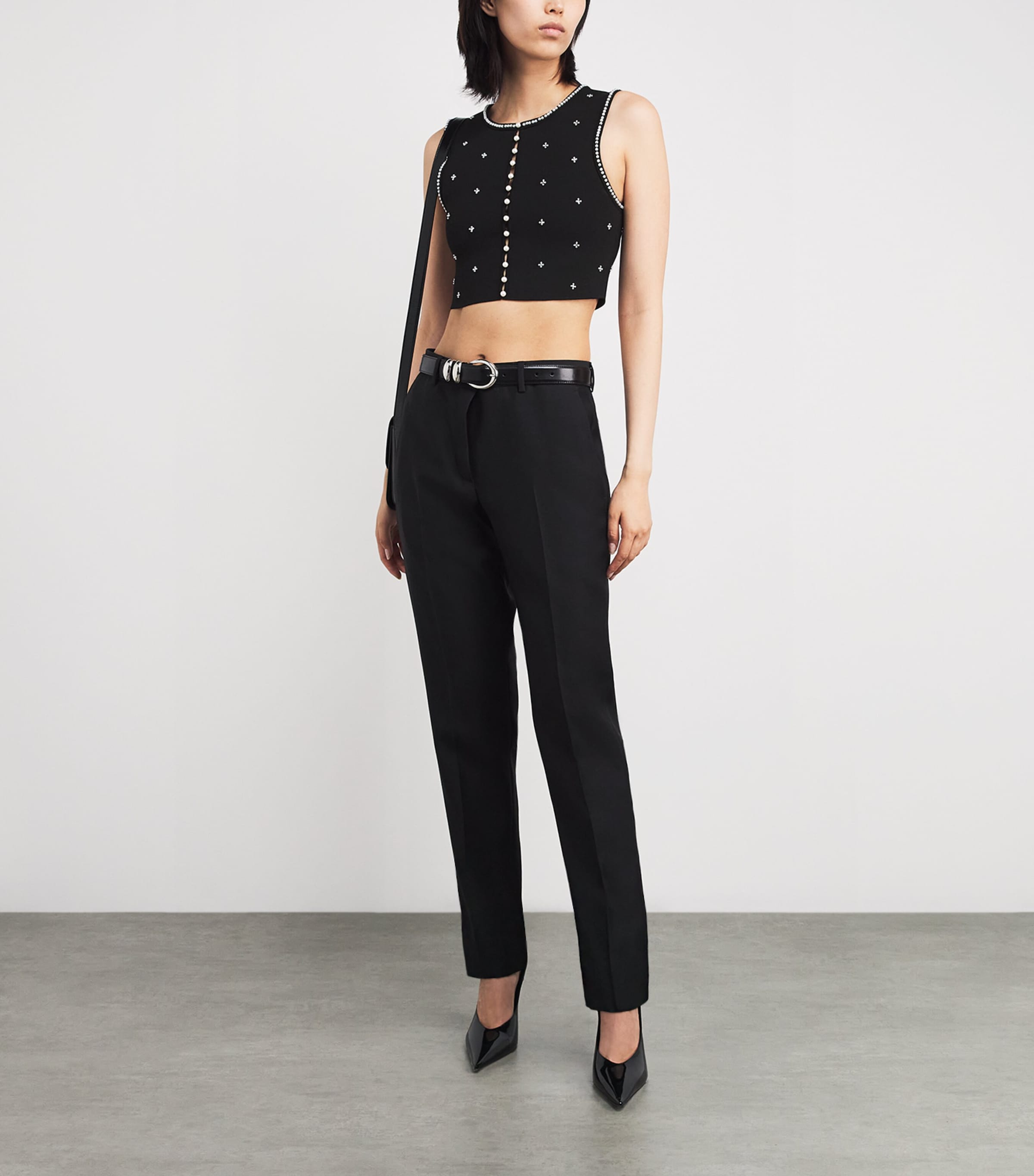 Knitted Embellished Crop Top BLACK Image 2