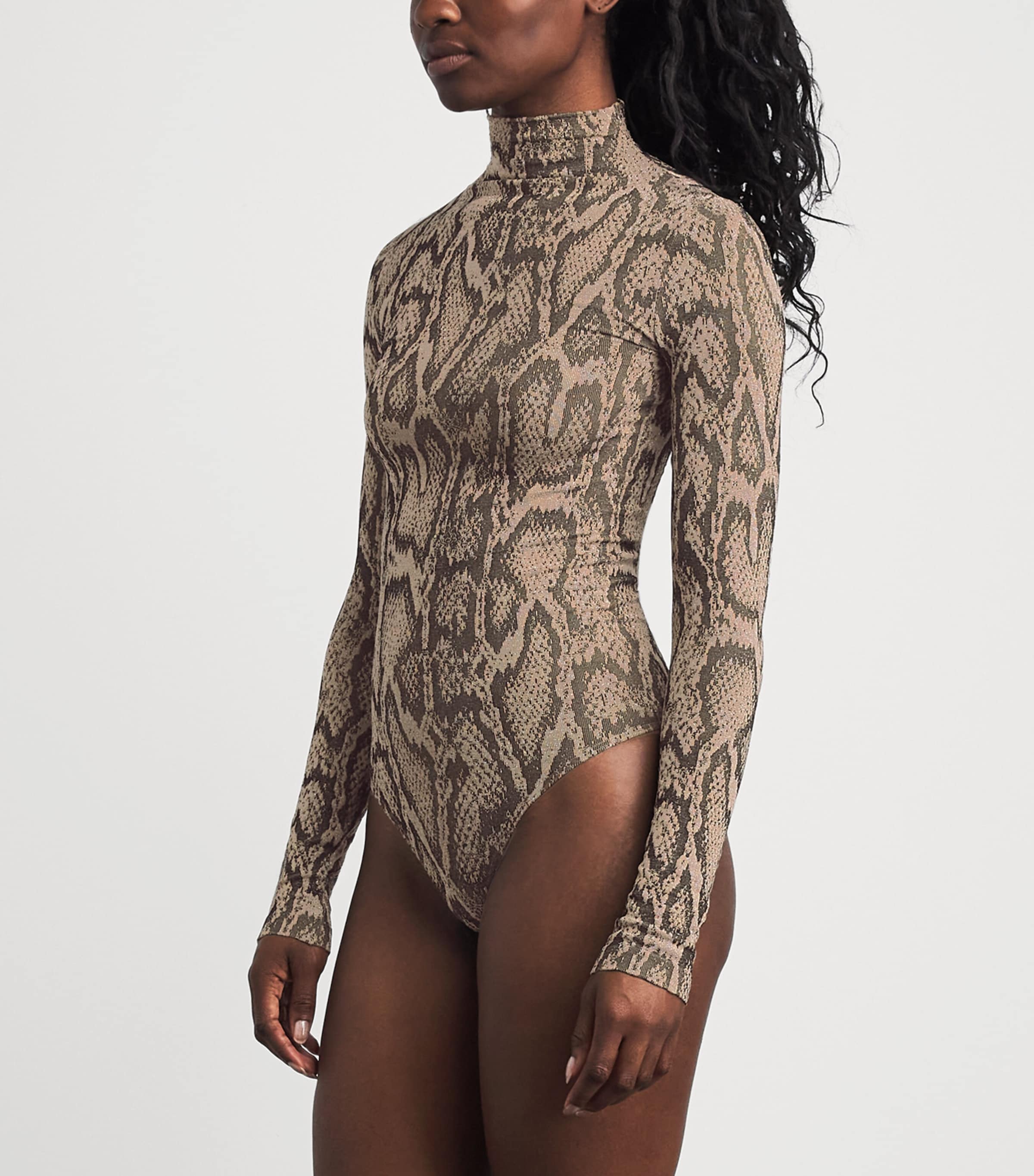Wolford Womens Python Print High-Neck Bodysuit Desert Python Image 4