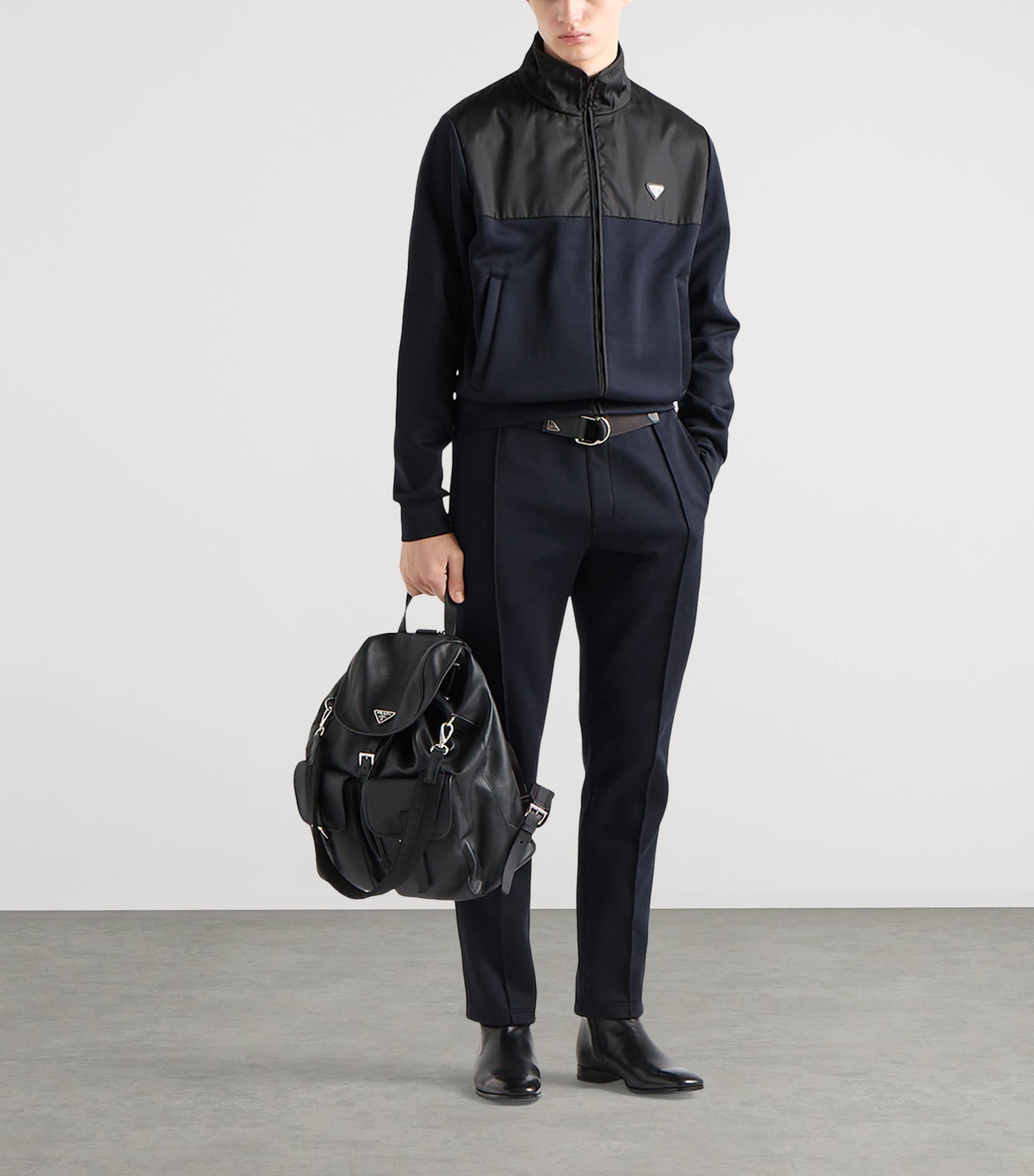 Prada Mens Cotton-Blend Fleece Bomber Jacket Image 2
