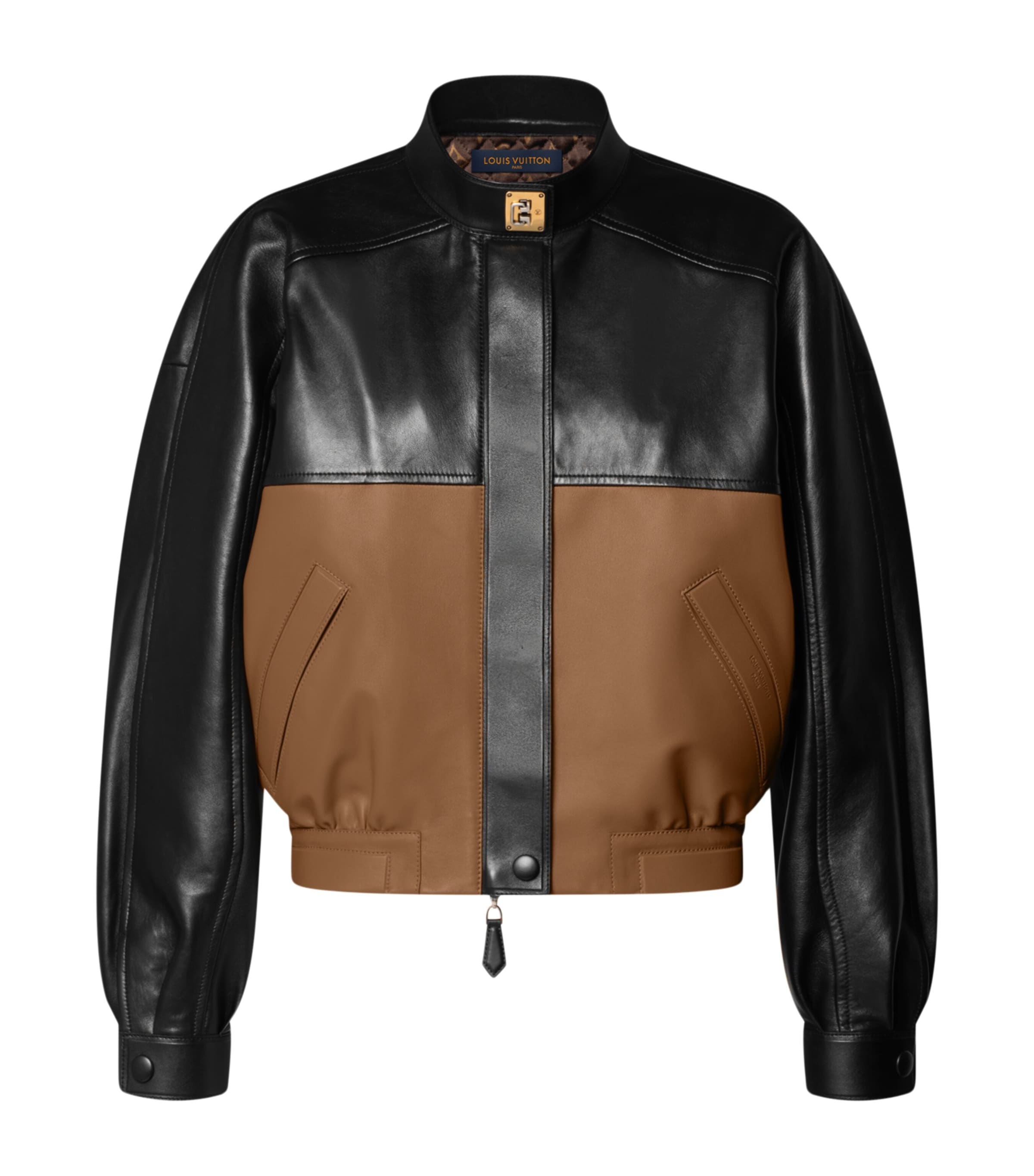 LOUIS VUITTON Womens Lambskin Colour-Block Bomber Jacket Black Image 1