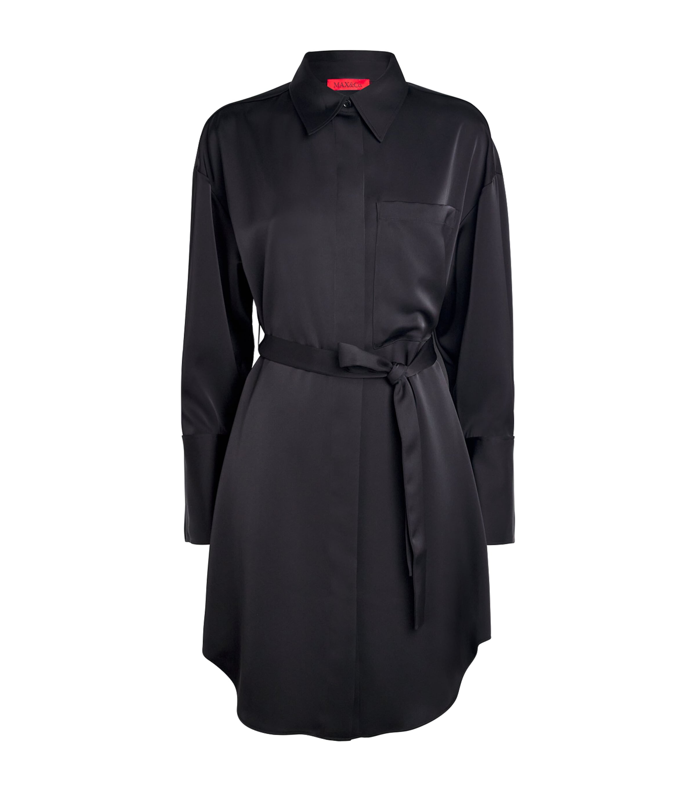 MAX&Co. Womens Satin Shirt Mini Dress Black Image 1