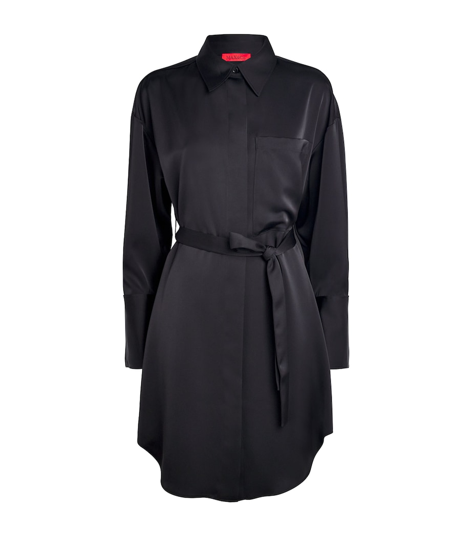 MAX&Co. Womens Satin Shirt Mini Dress Black Image 1