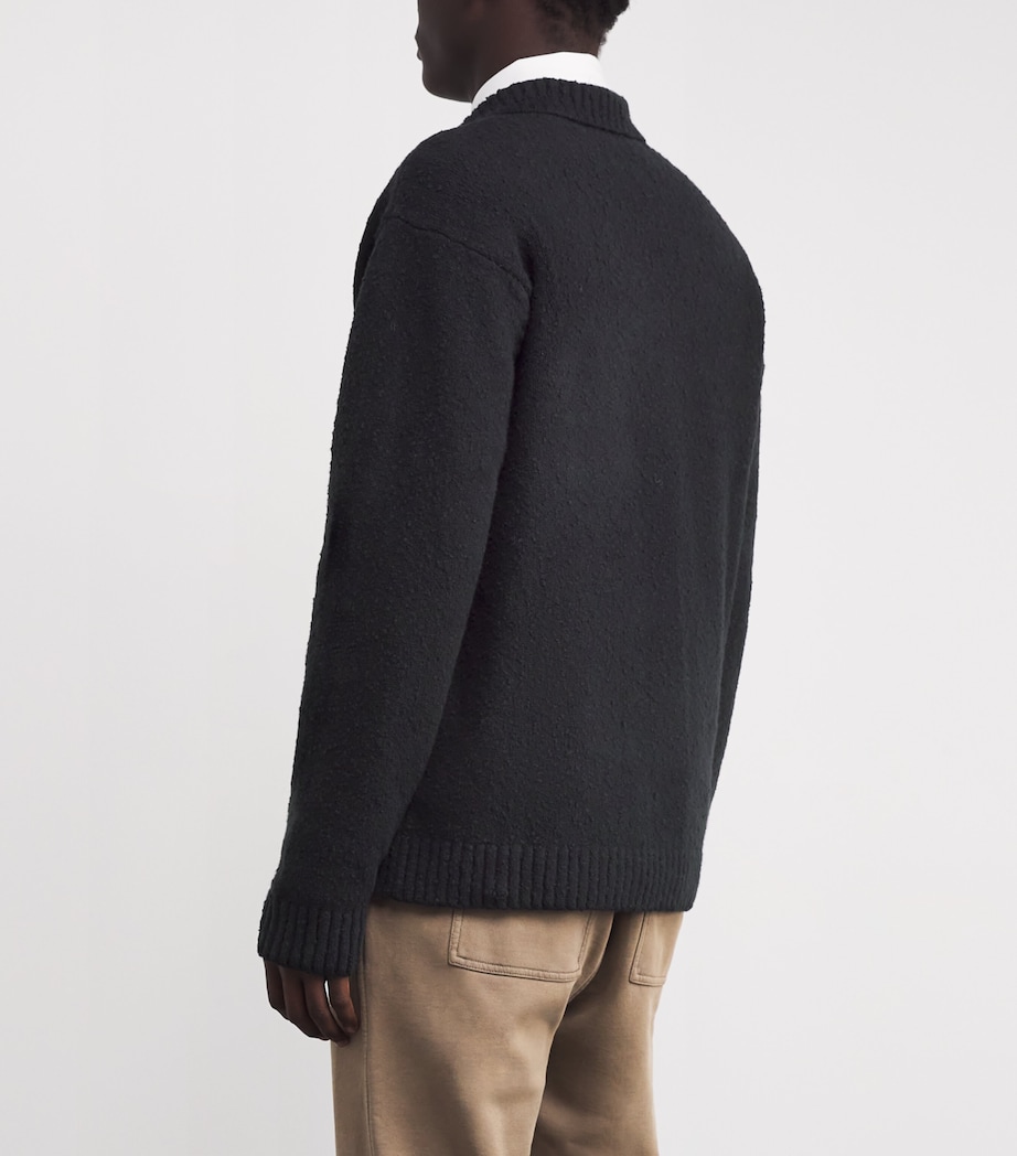 Cotton-Blend Bouclé Polo Sweater JET BLACK Image 4