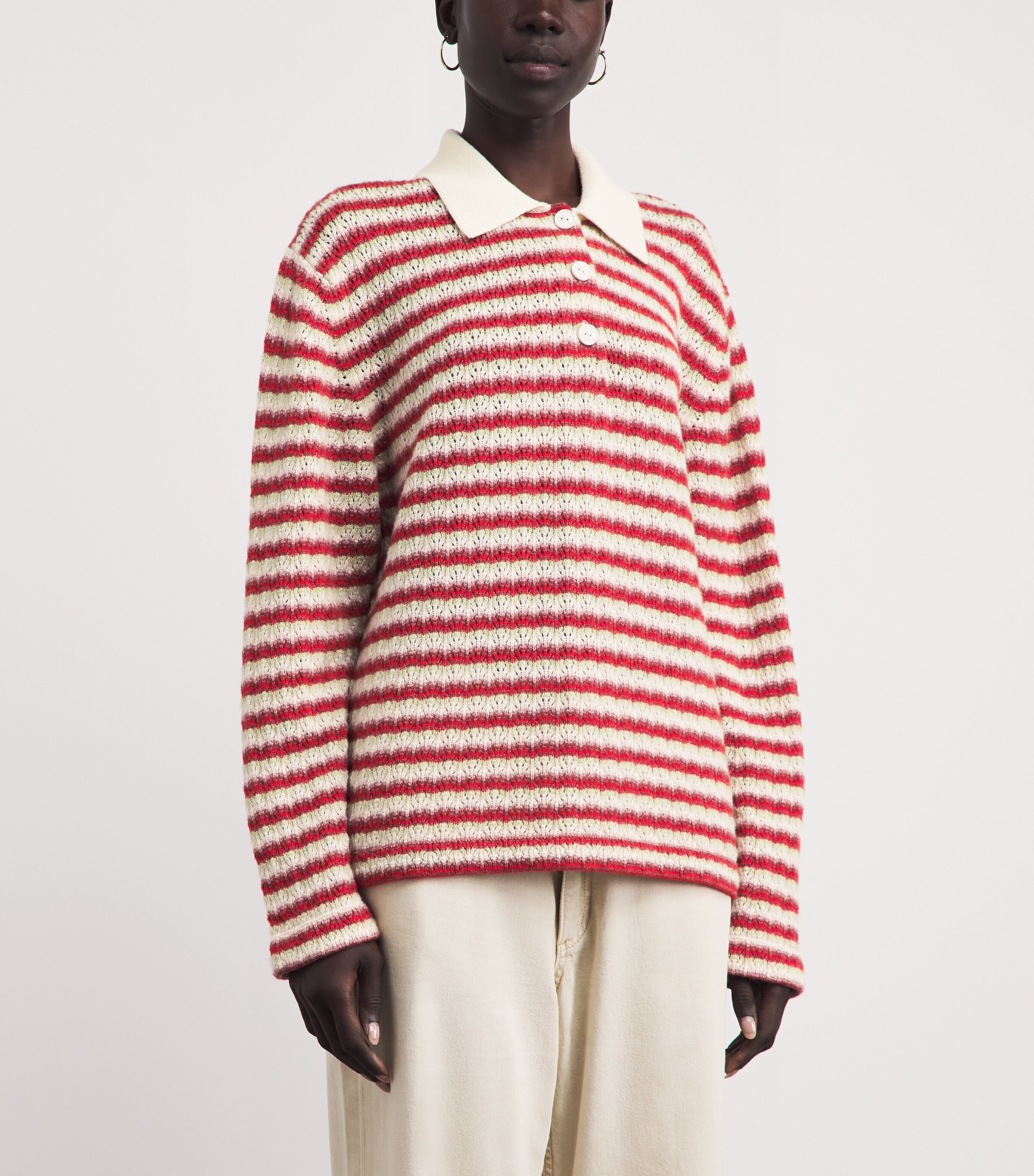 Barrie Womens Cashmere Stripe Polo Shirt Grn/pnksh/nivus Image 4