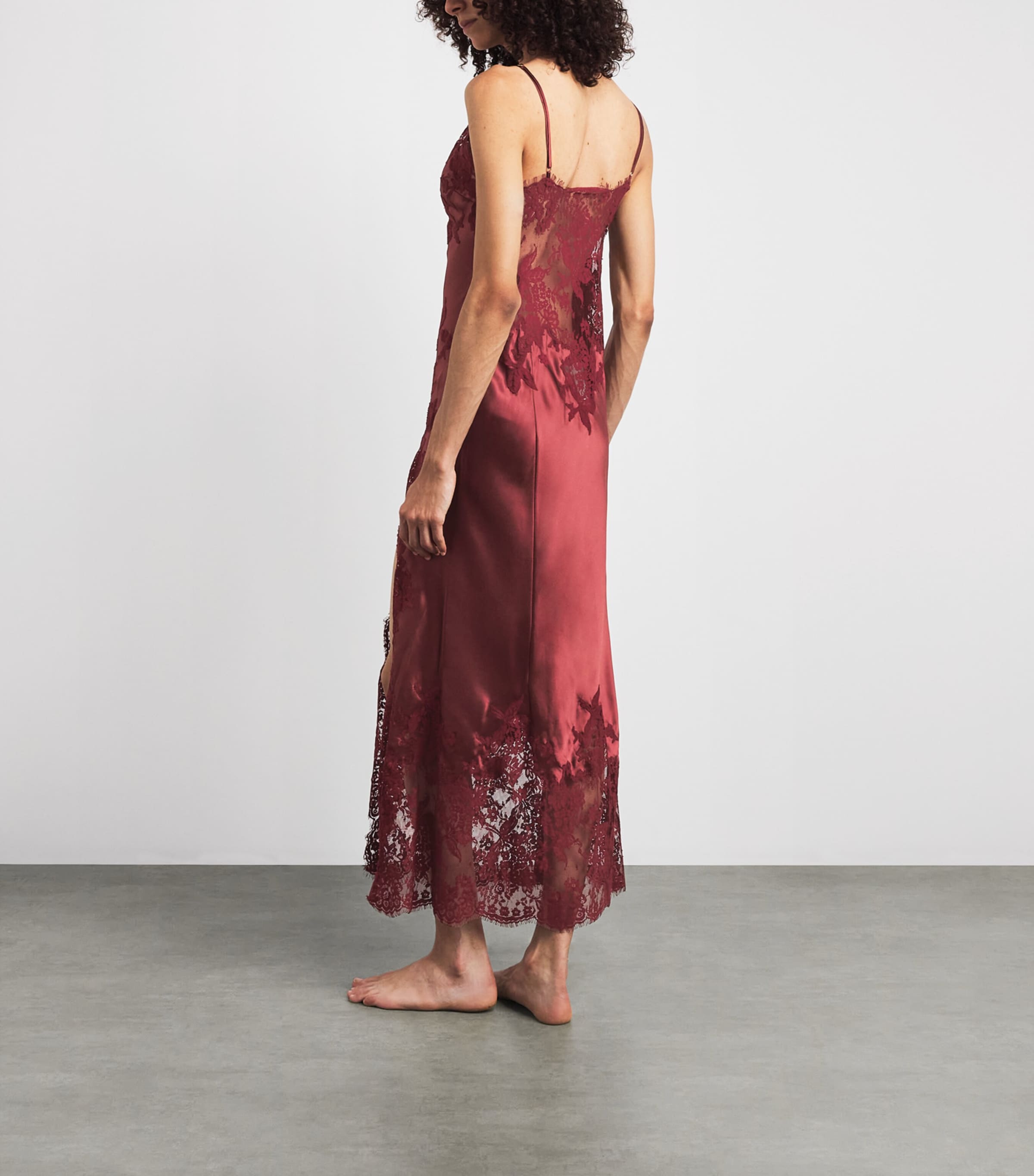 Marjolaine Womens Silk Floral Diane Long Dress Bourgogne Image 4