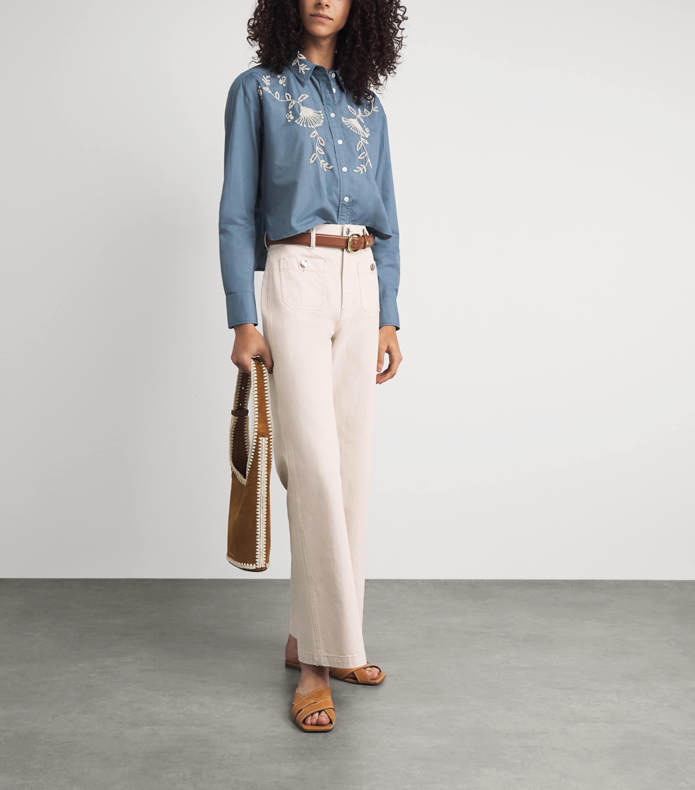 Veronica Beard Womens Taylor Wide-Leg Jeans Ecru Image 2