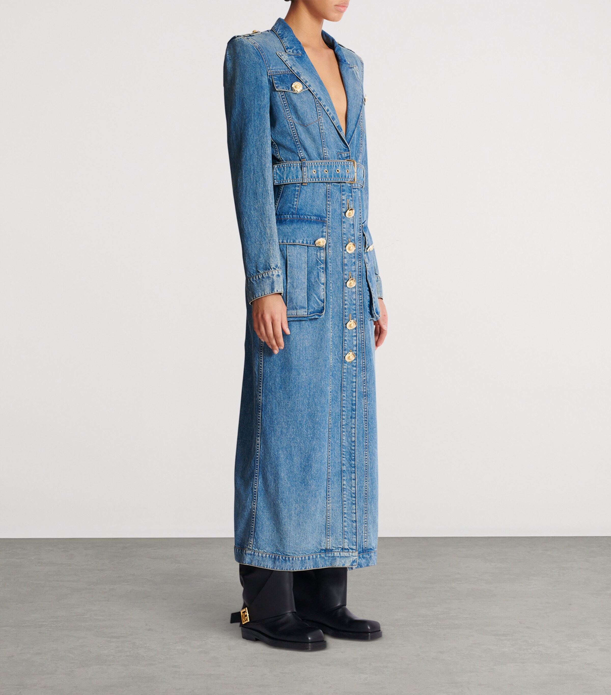 Balmain Blue Denim Belted Maxi Dress | Harrods DO
