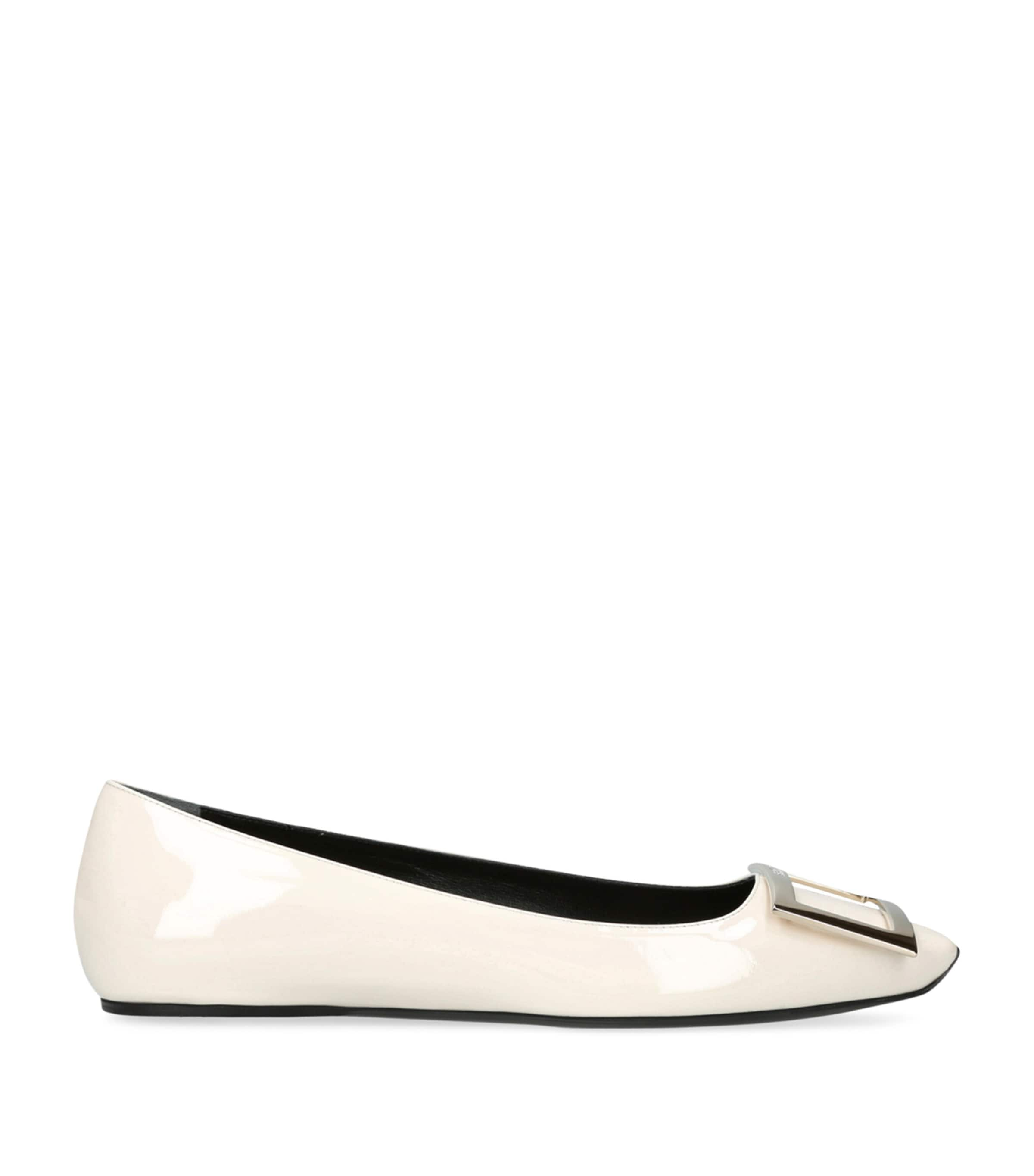 Roger Vivier Patent Trompette Ballet Flats In Ivory