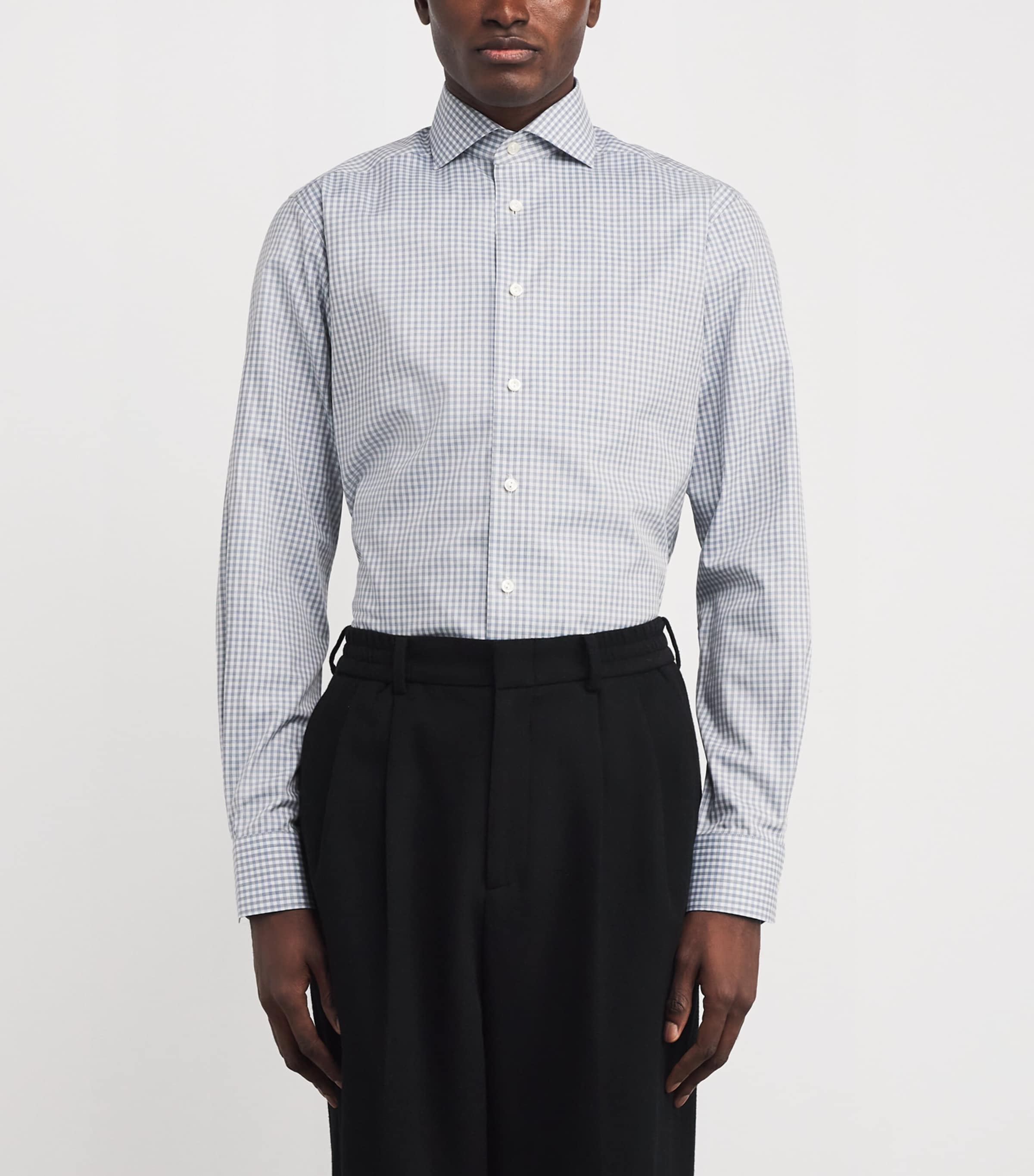 Cotton Twill Melange Check Shirt 24MID BLUE Image 3