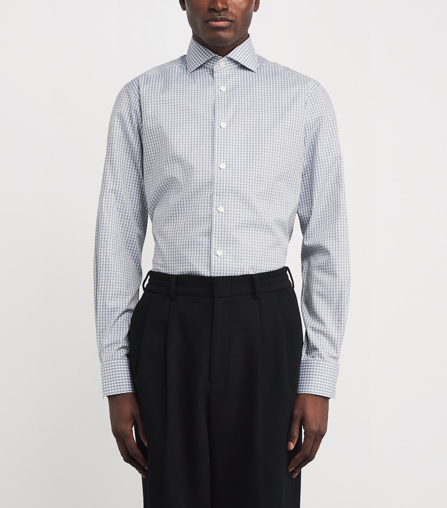 Cotton Twill Melange Check Shirt 24MID BLUE Image 3