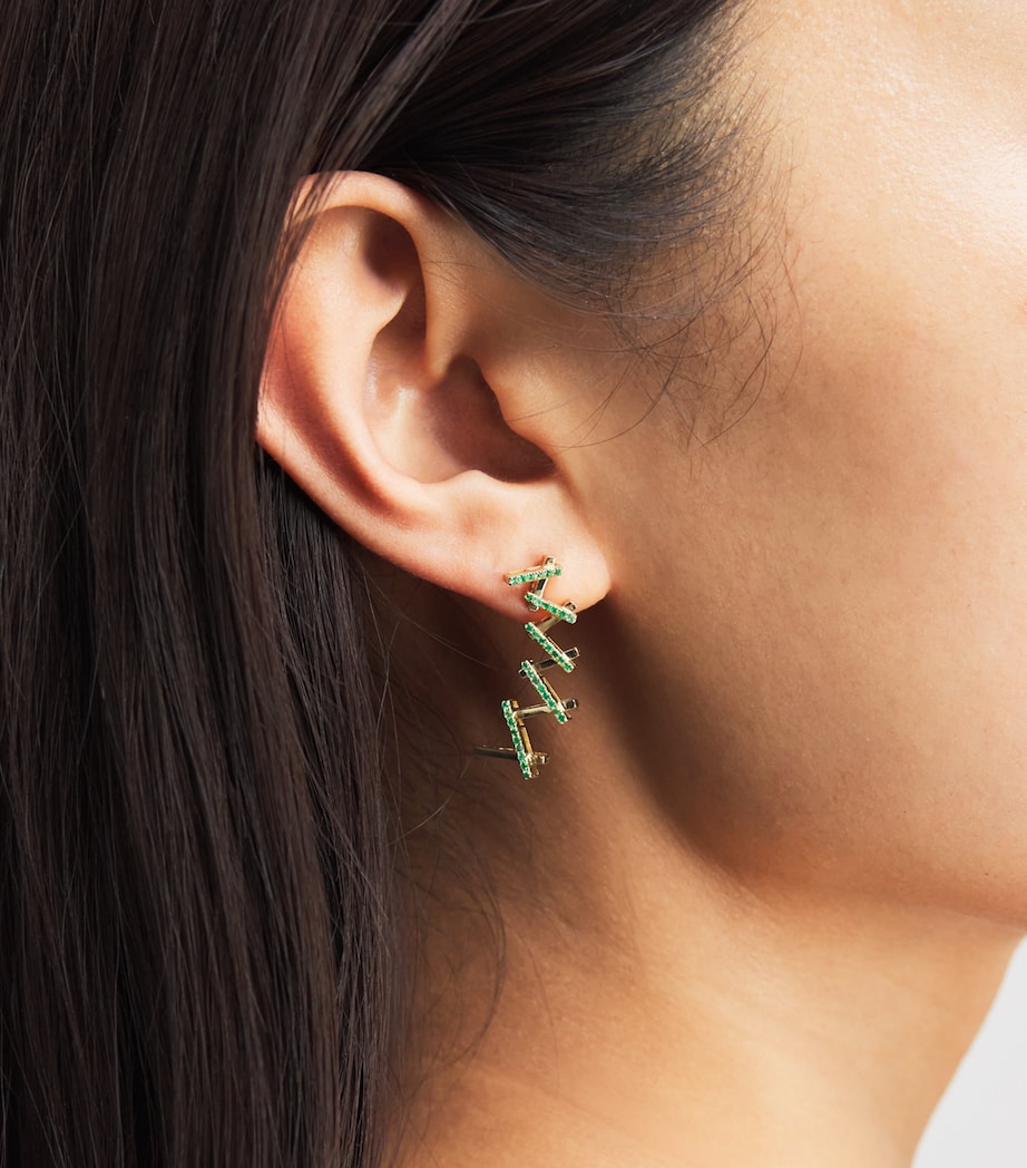 Suzanne Kalan Yellow Gold and Emerald Deco Gradual Wishbone Earrings Yg/emer Image 2
