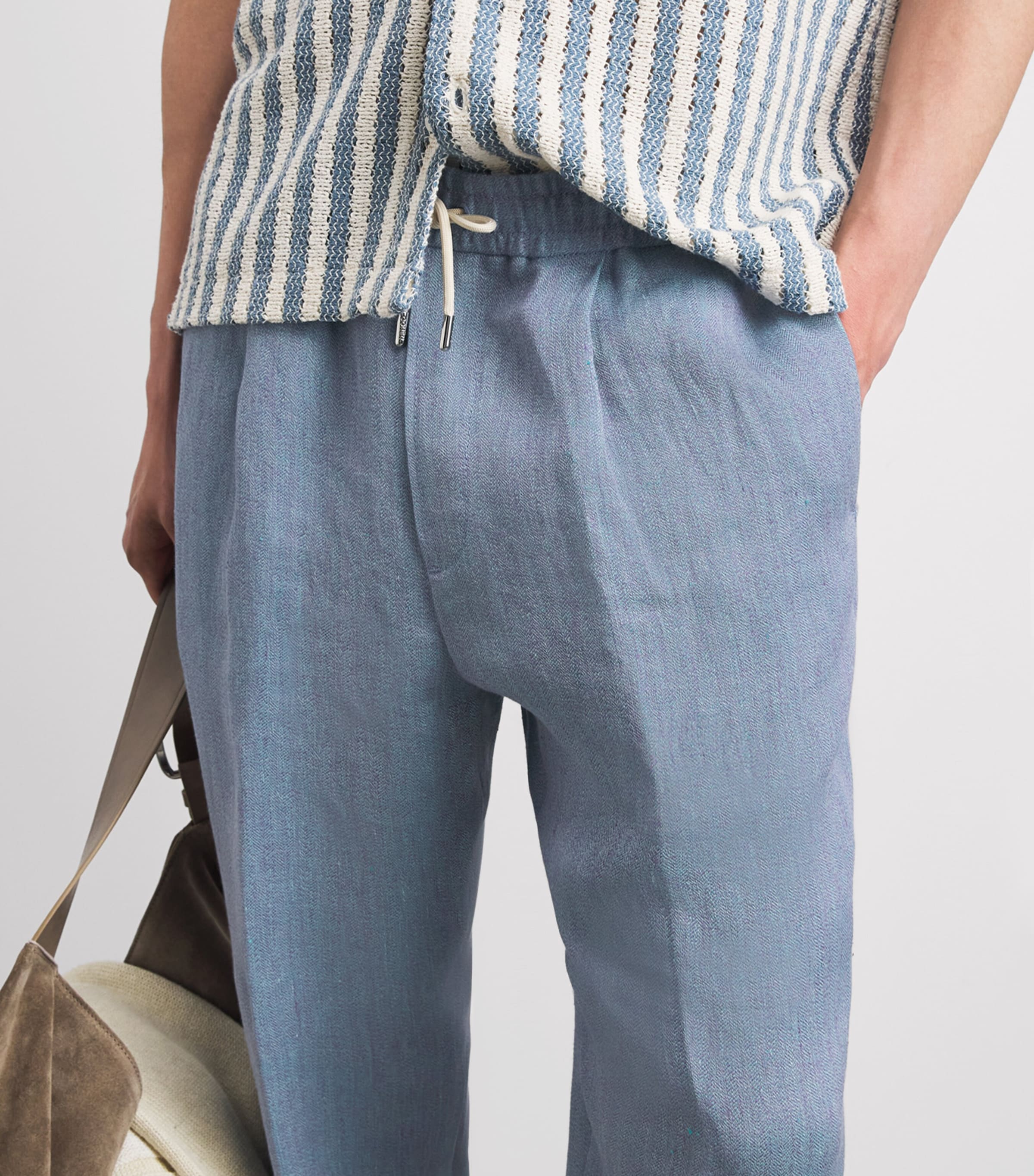 Jacob Cohën Mens Linen Drawstring Straight Trousers Azzurro Image 3