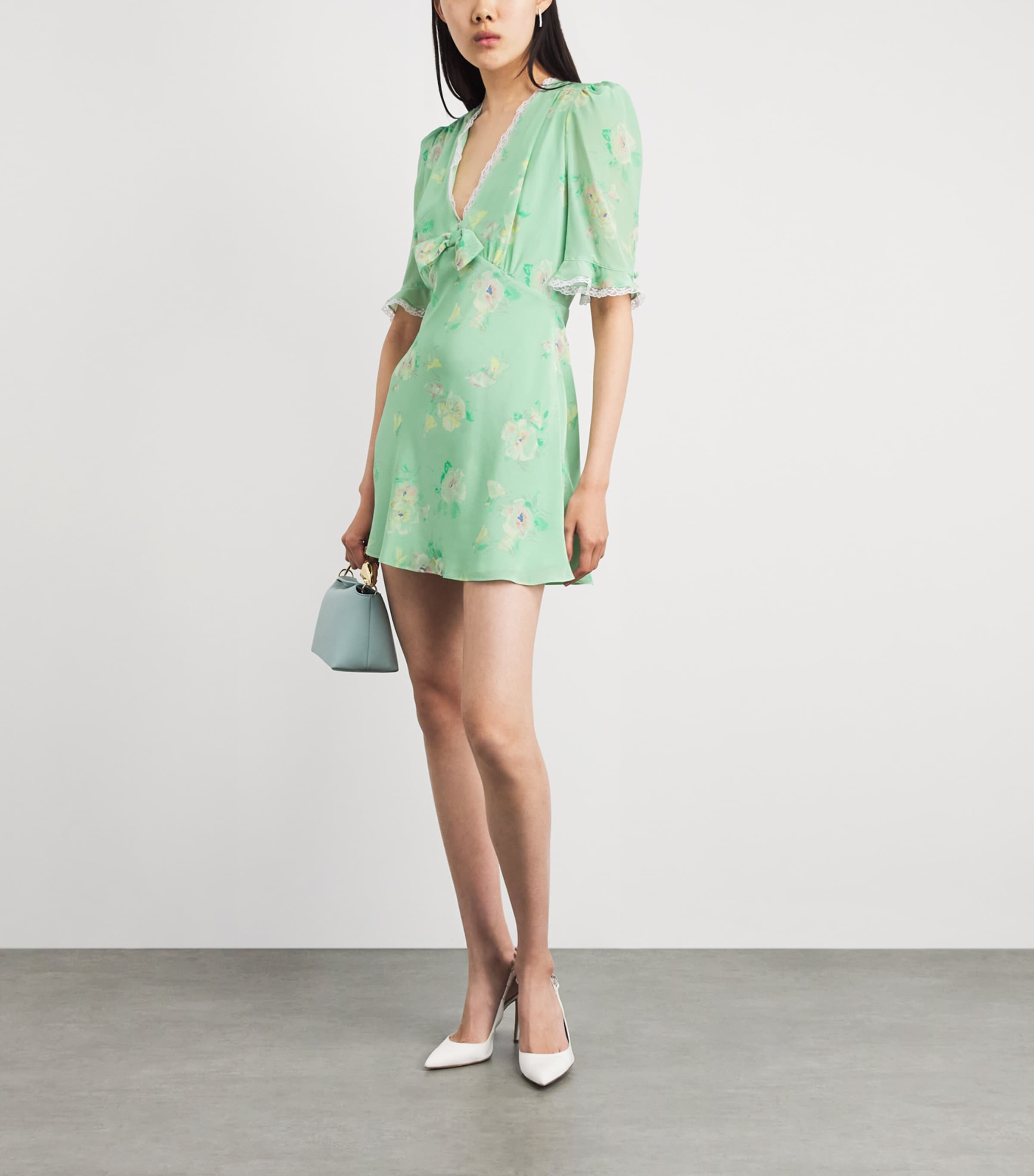 Alessandra Rich Womens Silk Lace-Trim Mini Dress Green Multi Image 2