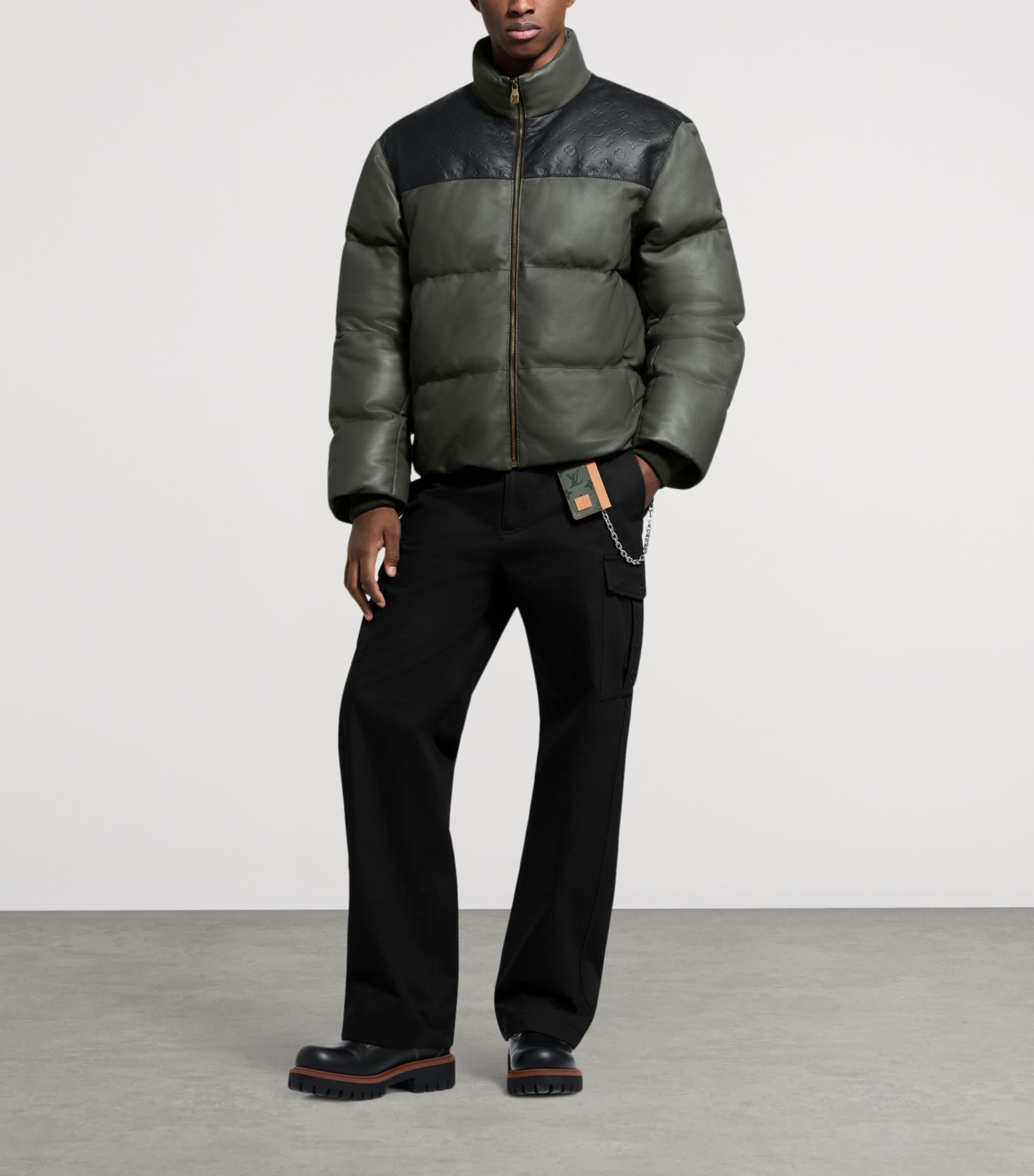 Leather Ecodown Puffer Jacket DARK GREY Image 4