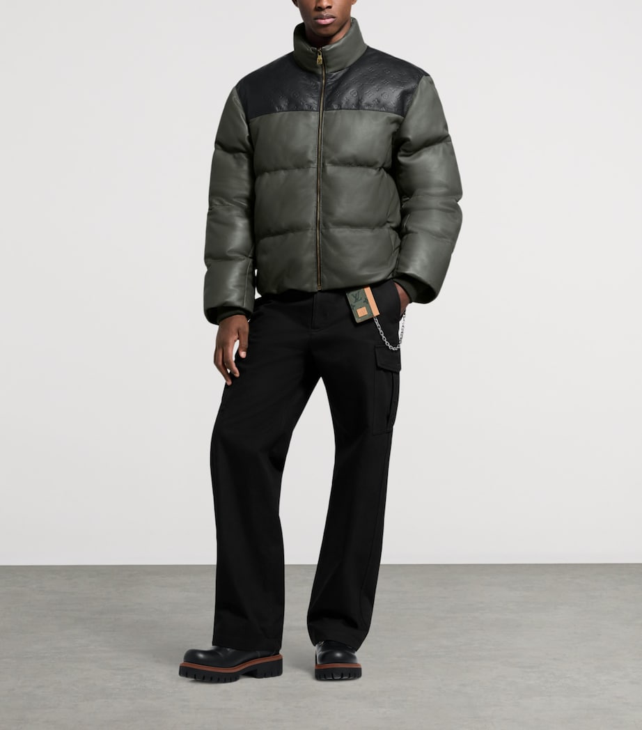 Leather Ecodown Puffer Jacket DARK GREY Image 4
