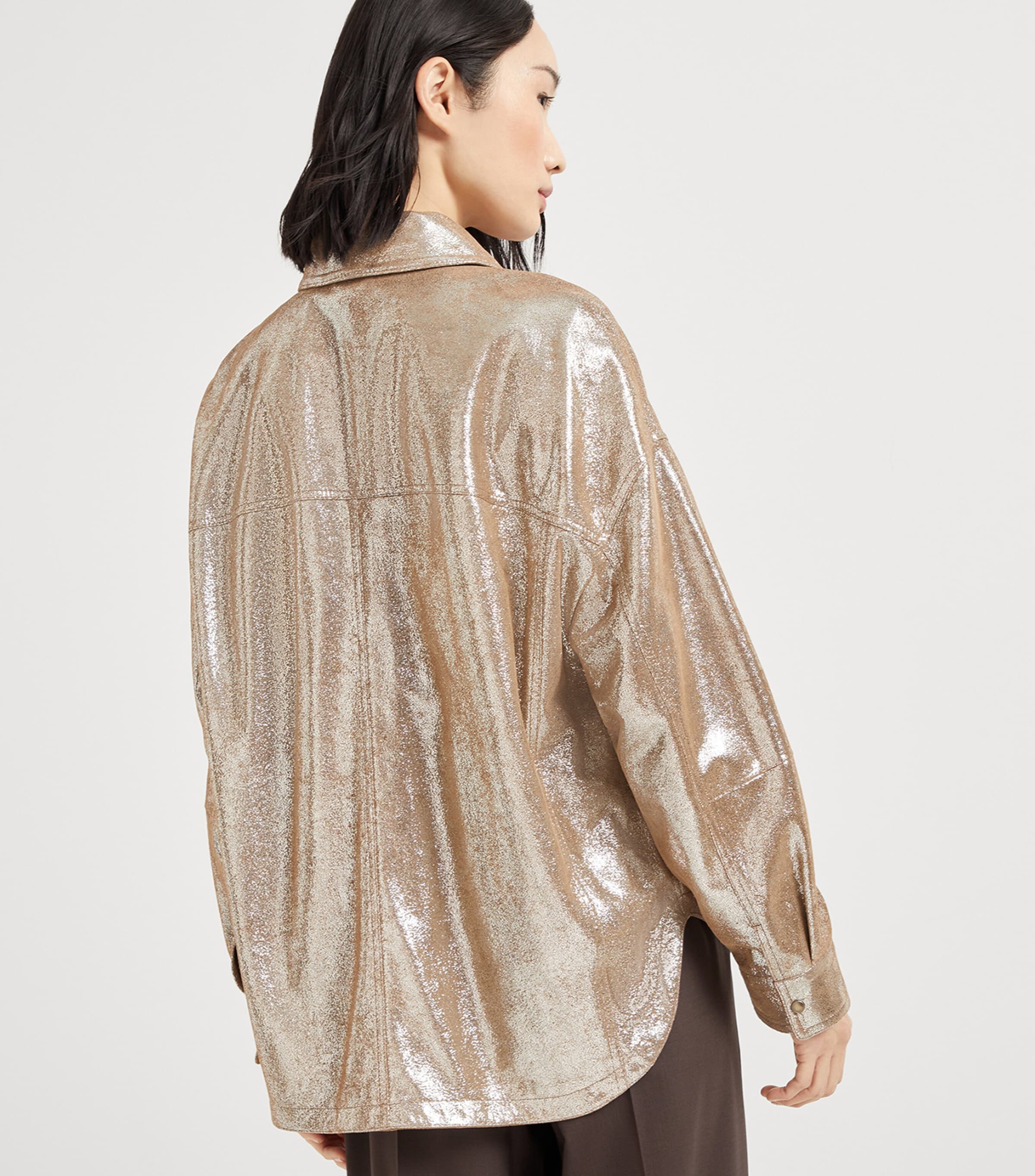 Lamé Nappa Leather Monili-Trim Shirt C9048 Image 3