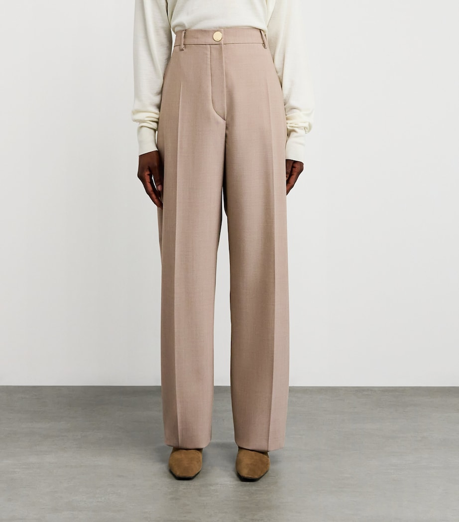 Virgin Wool Wide-Leg Trousers 001 BEIGE SHADED Image 3