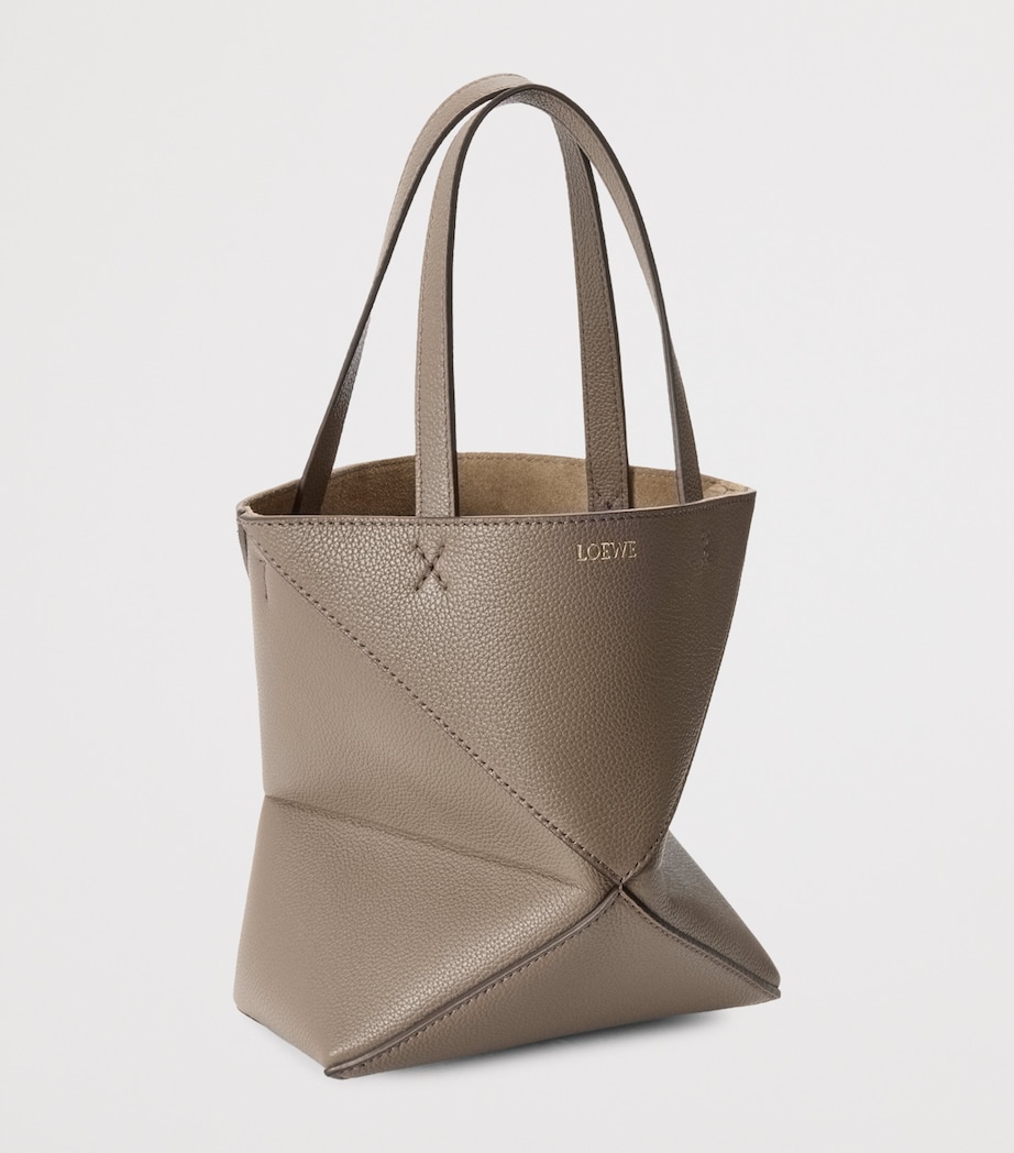 Mini Leather Puzzle Fold Tote Bag TAUPE Image 2