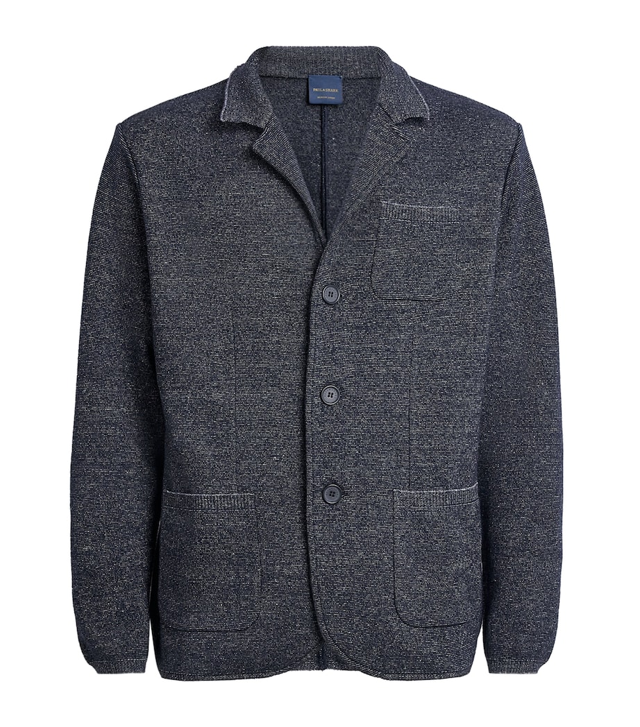 Paul & Shark Mens Virgin Wool-Linen Knitted Overshirt Blu Blu/bianco Image 1