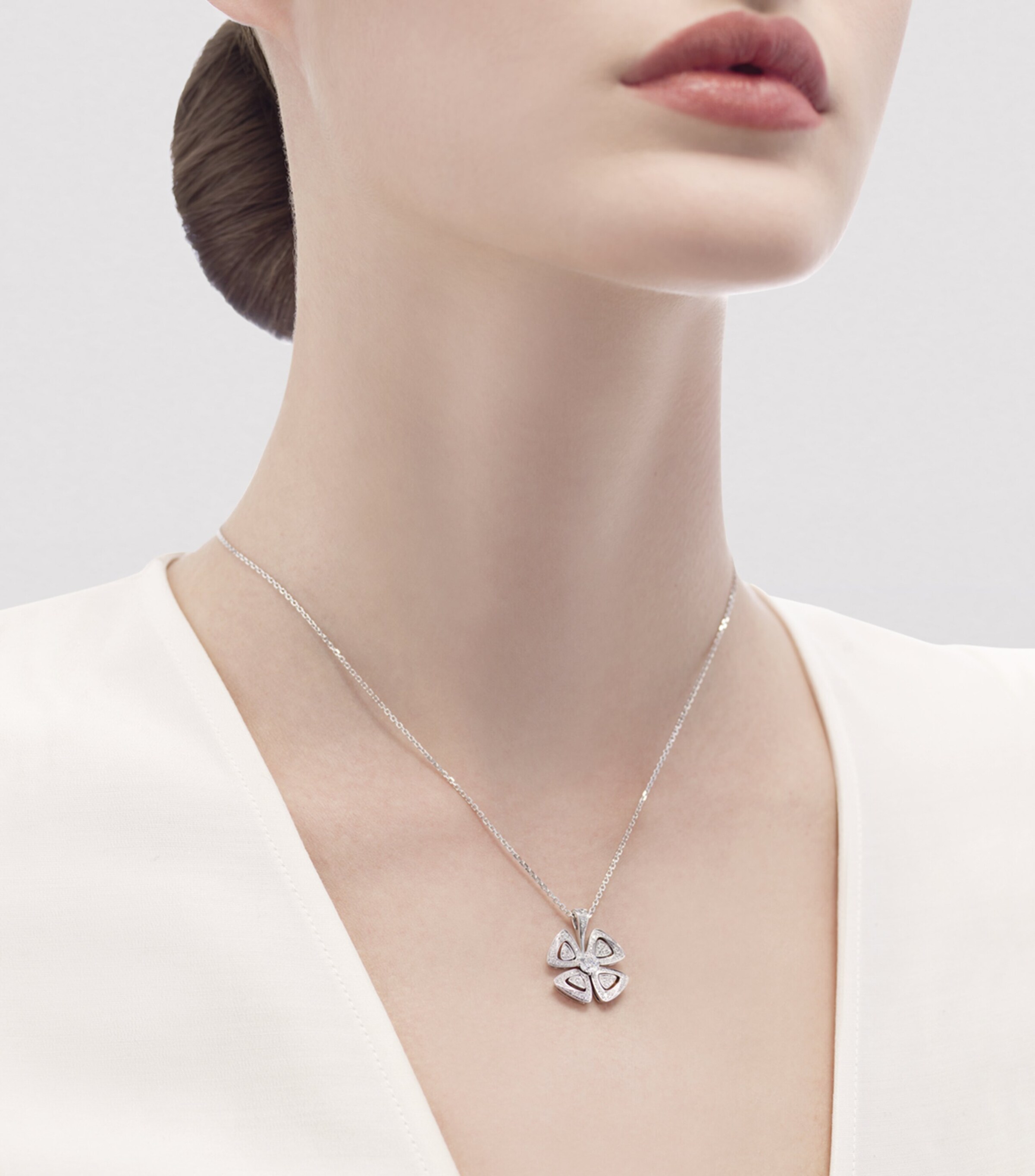 Bvlgari White Gold and Diamond Fiorever Necklace White Gold Image 6