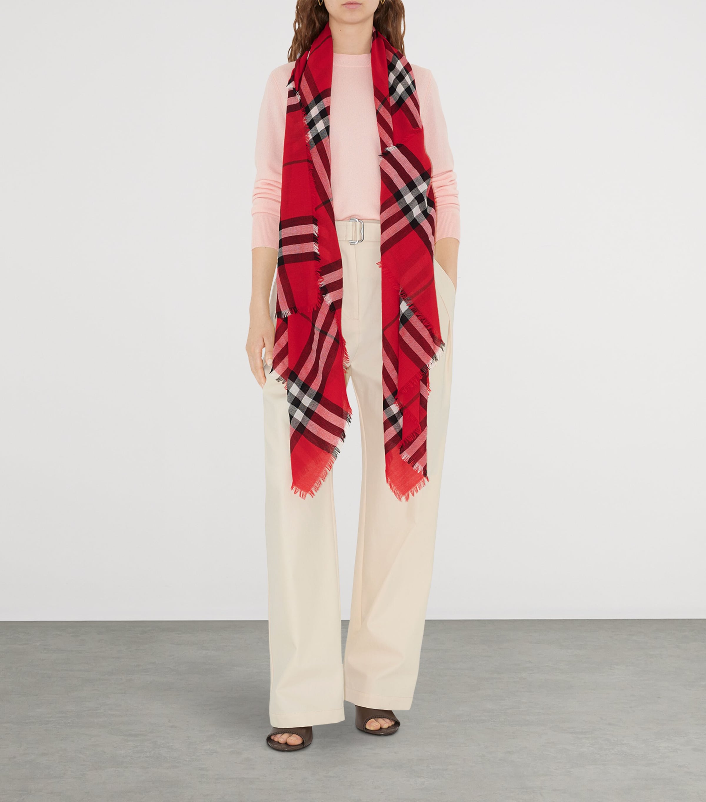 Burberry Wool Wide Check Scarf Post Red Image 3