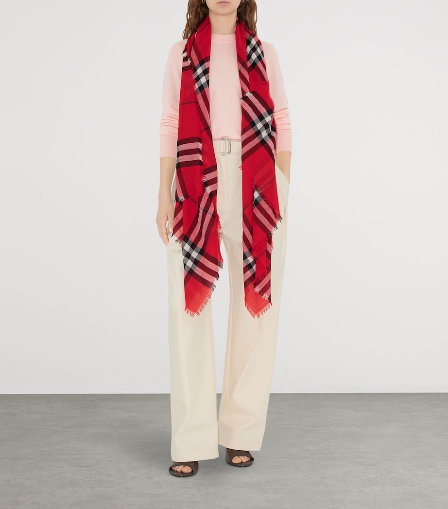 Wool Wide Check Scarf POST RED Image 3