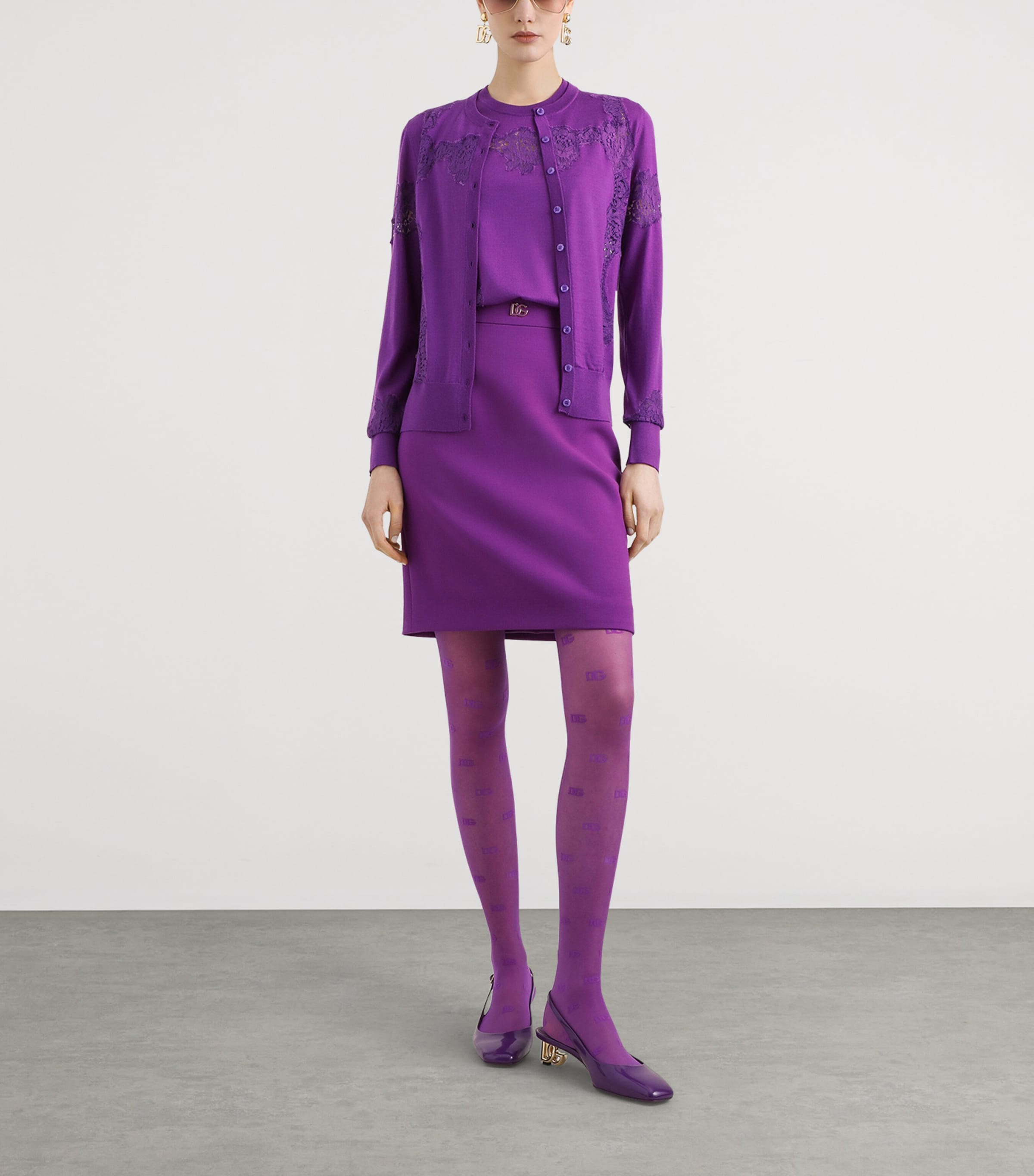 Wool-Blend Lace-Trim Cardigan F0571-PURPLE Image 2