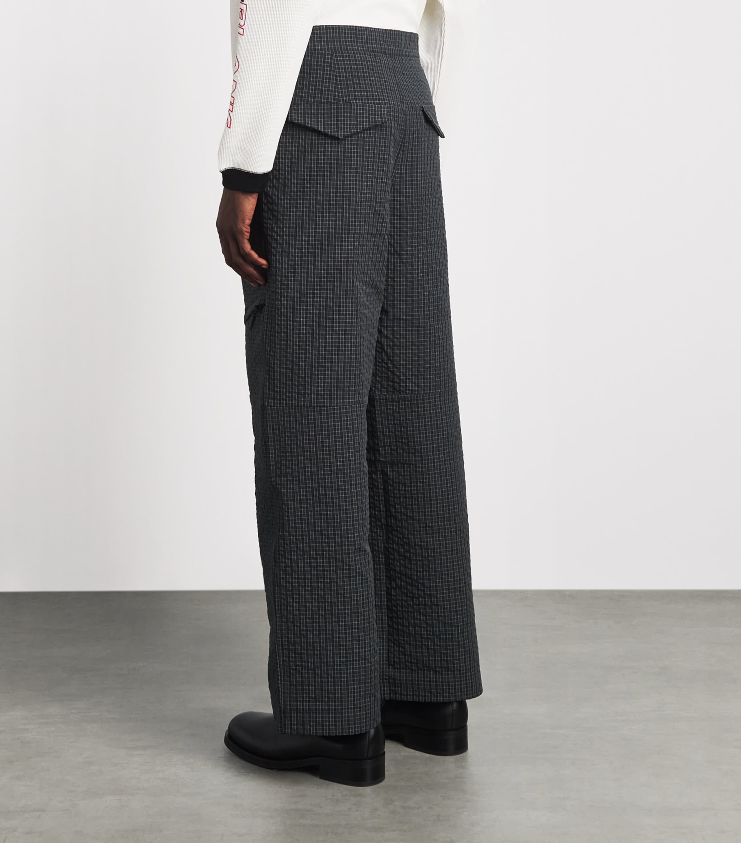 about:blank Mens Technical Pleated Trousers Navy Check Image 5