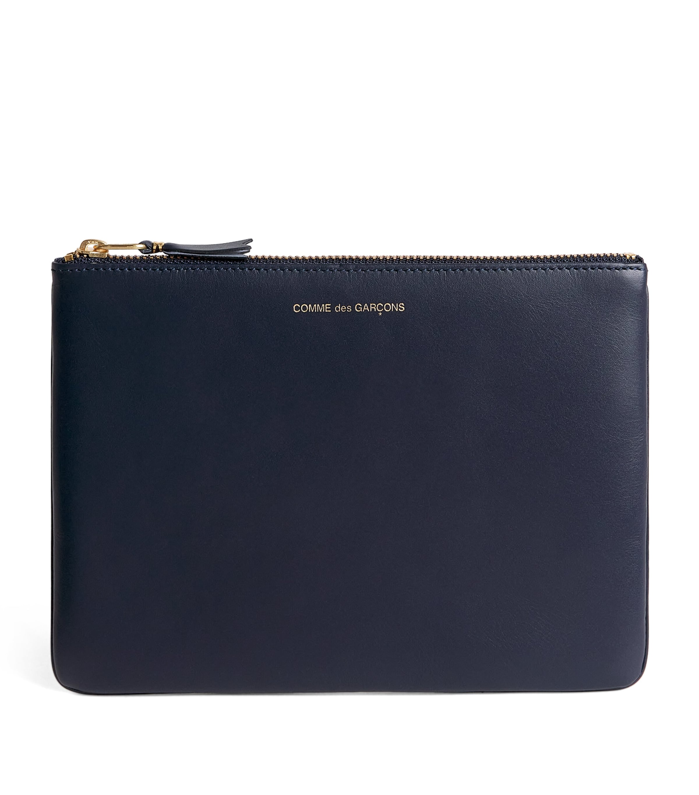 Comme Des Garçons Leather Zipped Pouch In Navy