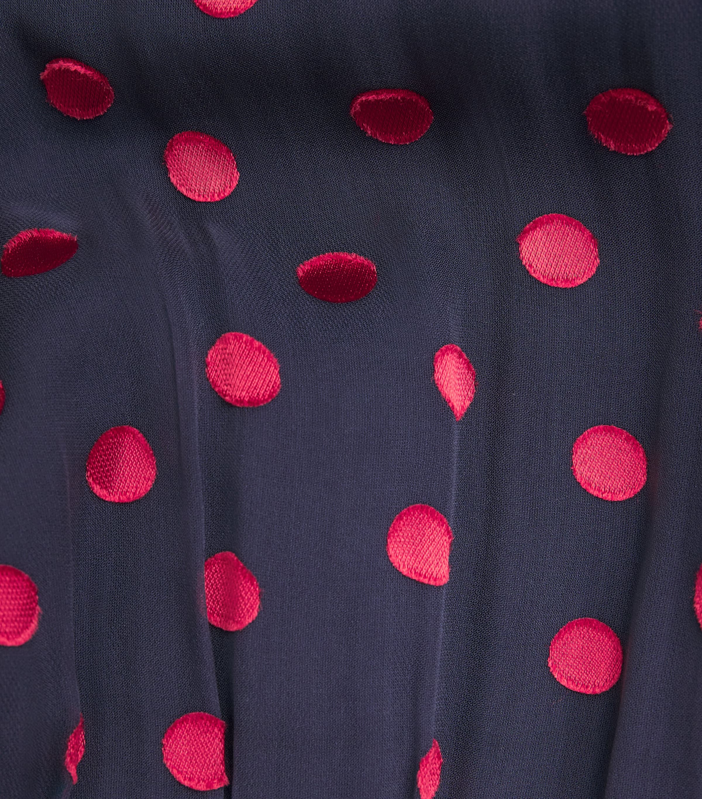 Saloni Womens Silk-Blend Devoré Polka Dot Jacqui B Midi Dress Navy Brght Rouge Image 5
