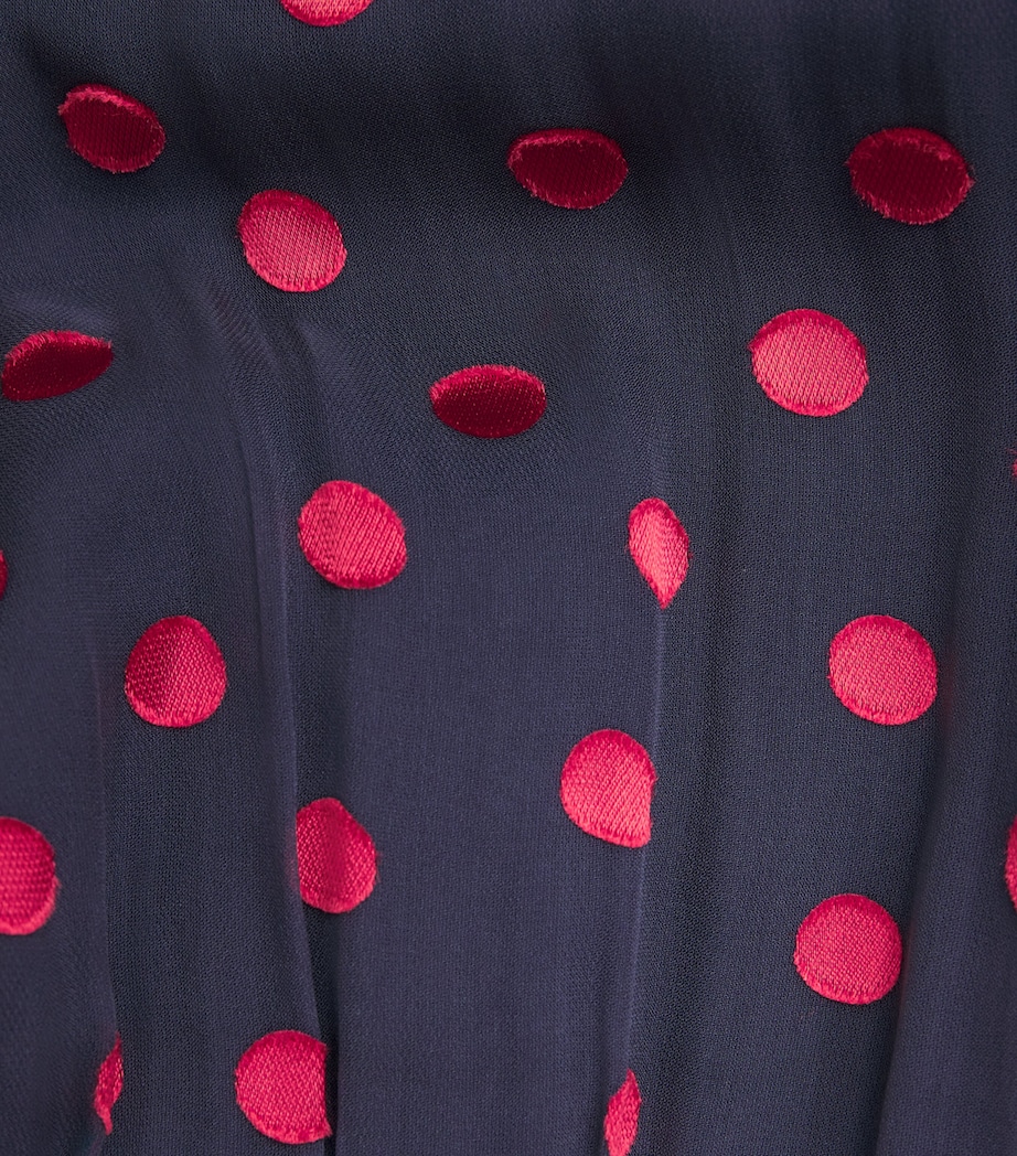 Saloni Womens Silk-Blend Devoré Polka Dot Jacqui B Midi Dress Navy Brght Rouge Image 5